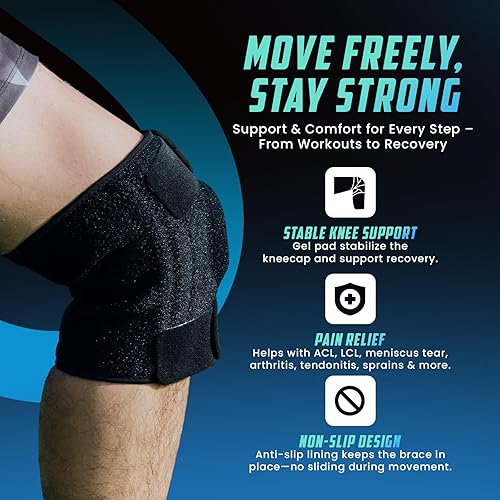 Miniatura 5 de Miracle Sock - Rodillera de alta calidad, color negro, soporte ajustable con cojín de rótula, estabilizadores laterales para desgarros de menisco,
