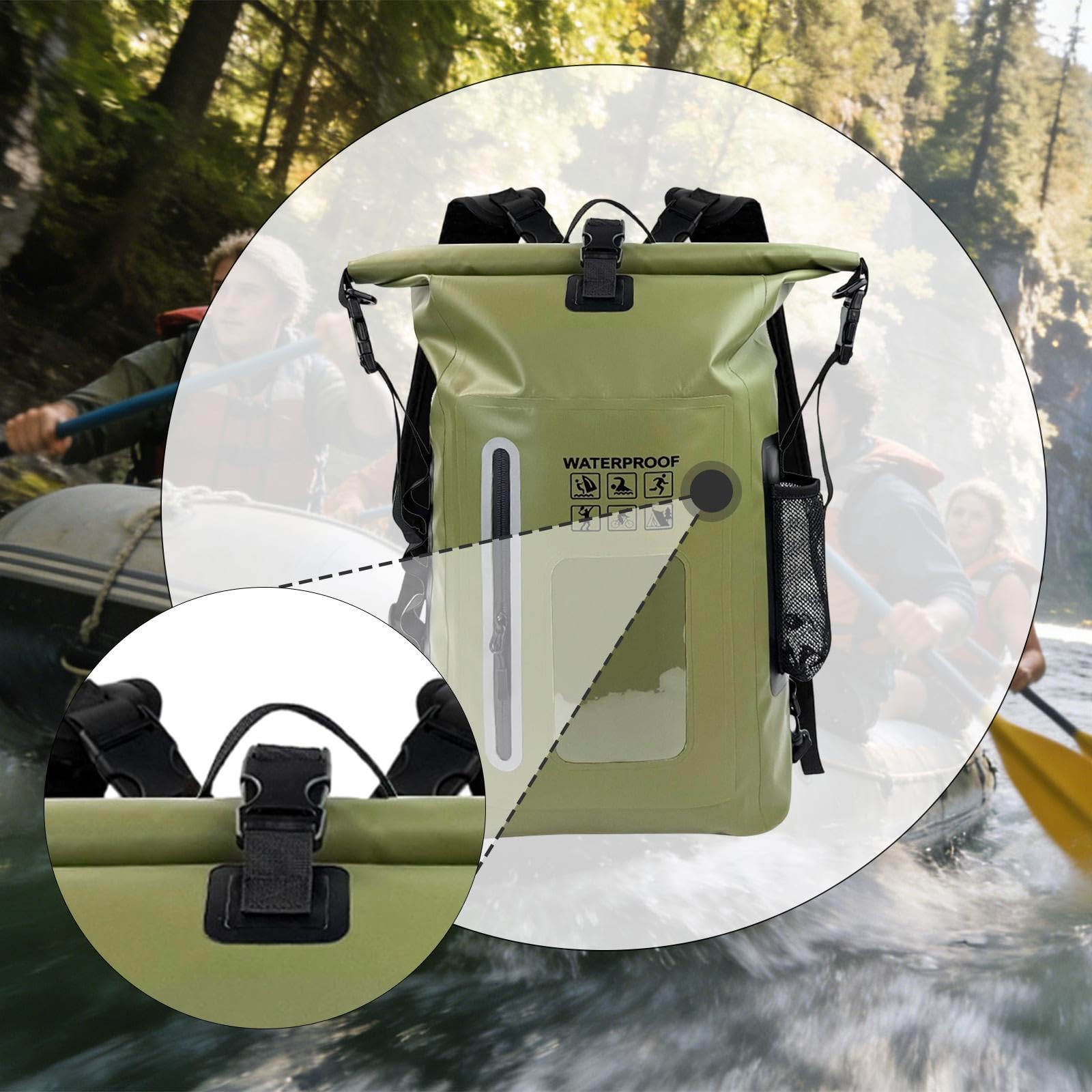 Qianly Wasserdichter Rucksack Outdoor Trockenbeutel Aufbewahrungstasche Schwimmen Segeln Leichtgewichtiger Packsack aus PVC für Camping Bootfahren, GrÜn