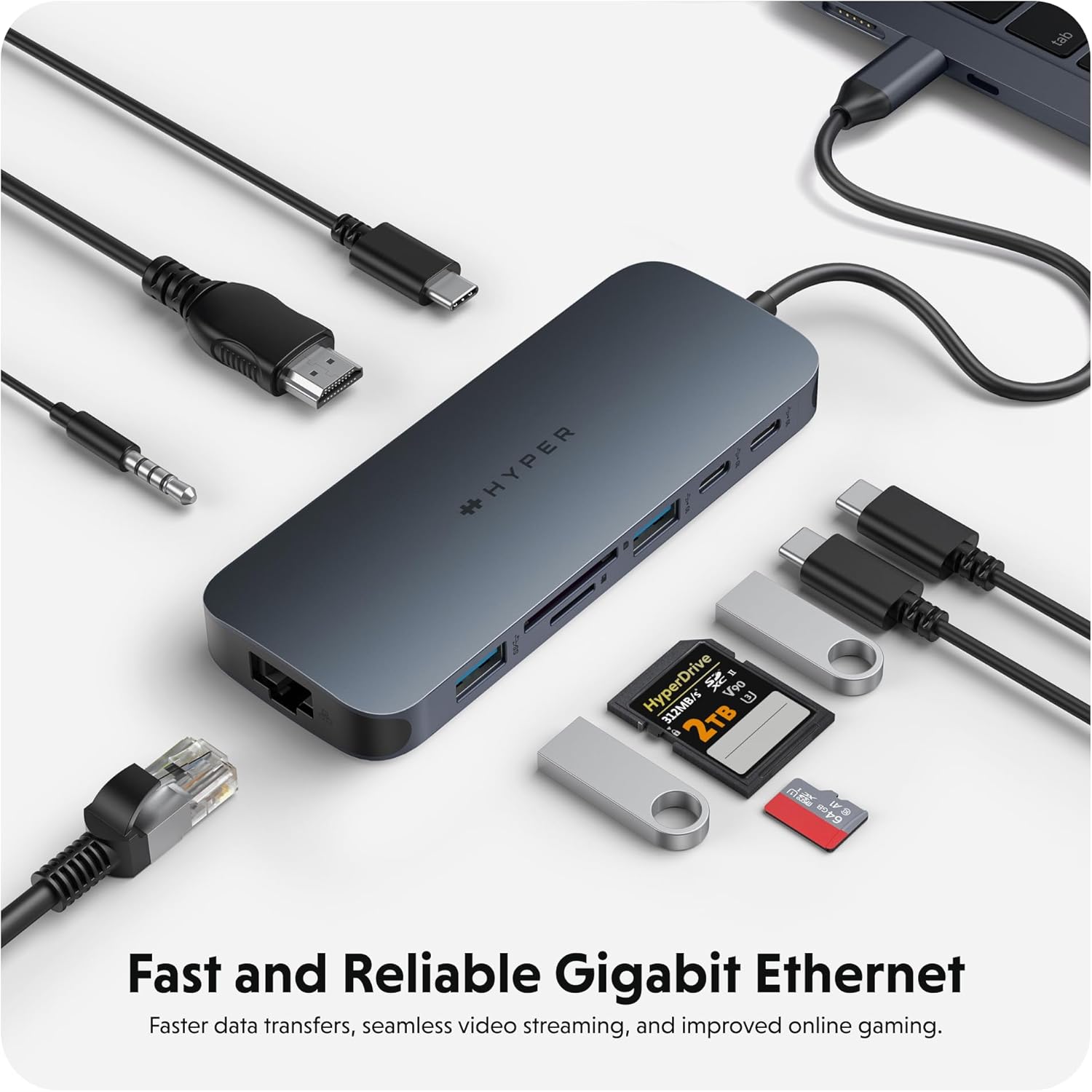 HyperDrive Next USB-C Hub with an Ethernet cable connected