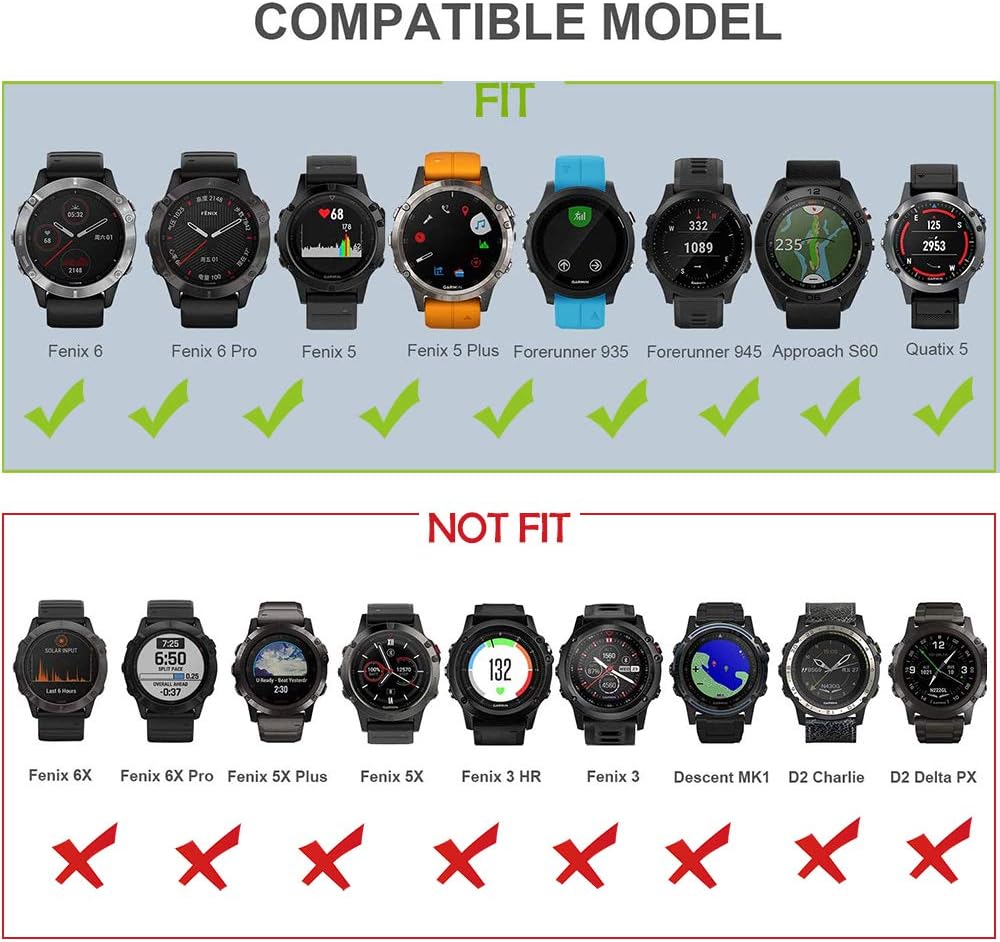 ISABAKE Watch Band for Garmin Fenix 6/6 Pro, QuickFit 22mm Strap for Fenix 5/5 Plus, Forerunner 935/945, Approach S60, Quatix 5 - Image 4