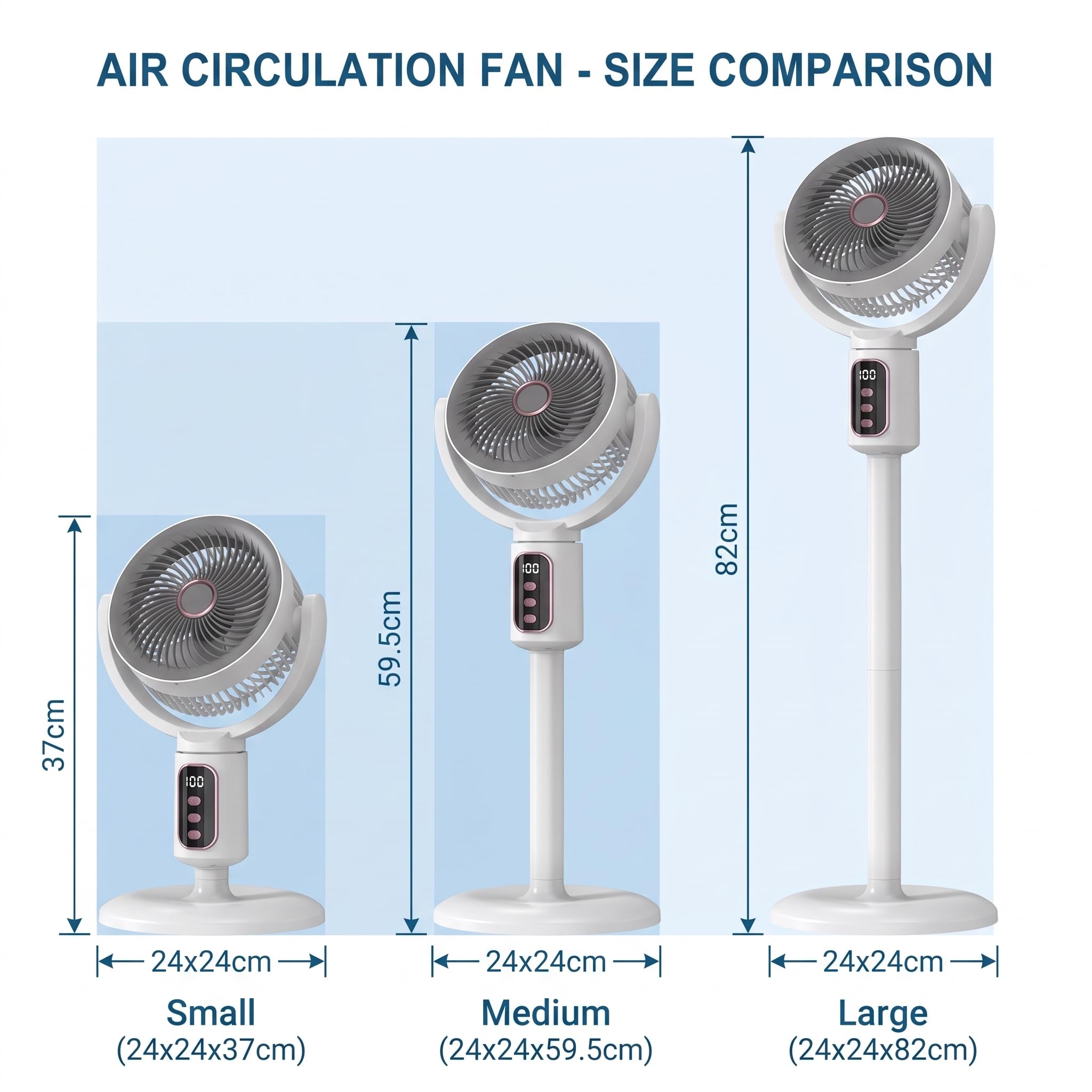 Ventilador de suelo de circulación de aire, 3 tamaños, ventilador silencioso recargable por USB, oscilación de 180 grados, motor silencioso sin escobillas, control remoto para oficina en casa (modelo