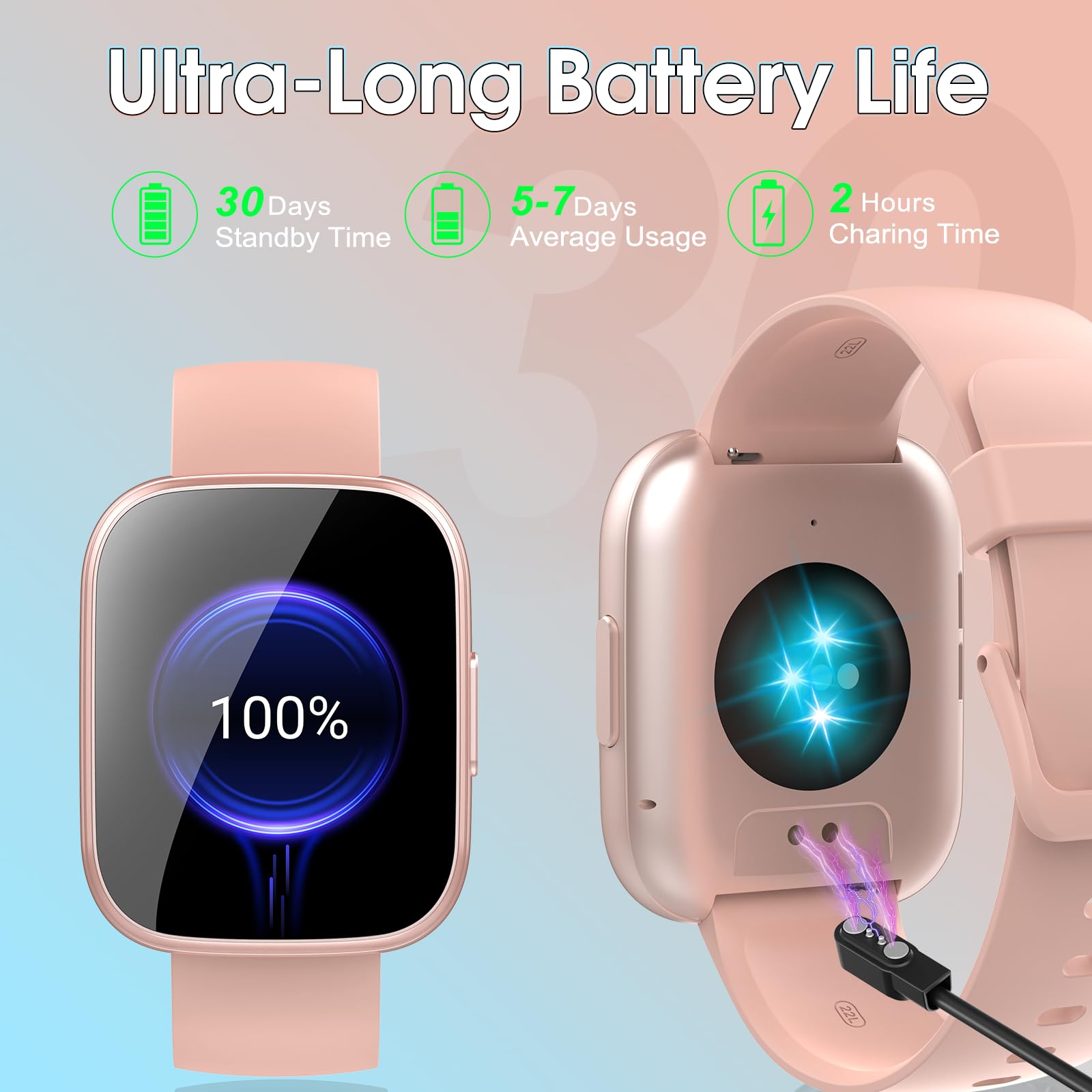 Puqo Smartwatch Uomo Donna, Nuovo 1,95'' Orologio Smartwatch Effettua/Risposta Chiamate, 112 Modalità Sportive Fitness Tracker con Contapassi/Sonno/Cardiofrequenzimetro, IP68 Smart Watch, Rosa Chiaro