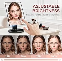 Vista 3 de KOOKIN Espejo de maquillaje iluminado con 16 luces LED, rotación de 180 grados, espejo iluminado con pantalla táctil, brillo ajustable, espejo
