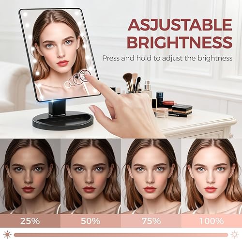 Miniatura 3 de KOOKIN Espejo de maquillaje iluminado con 16 luces LED, rotación de 180 grados, espejo iluminado con pantalla táctil, brillo ajustable, espejo