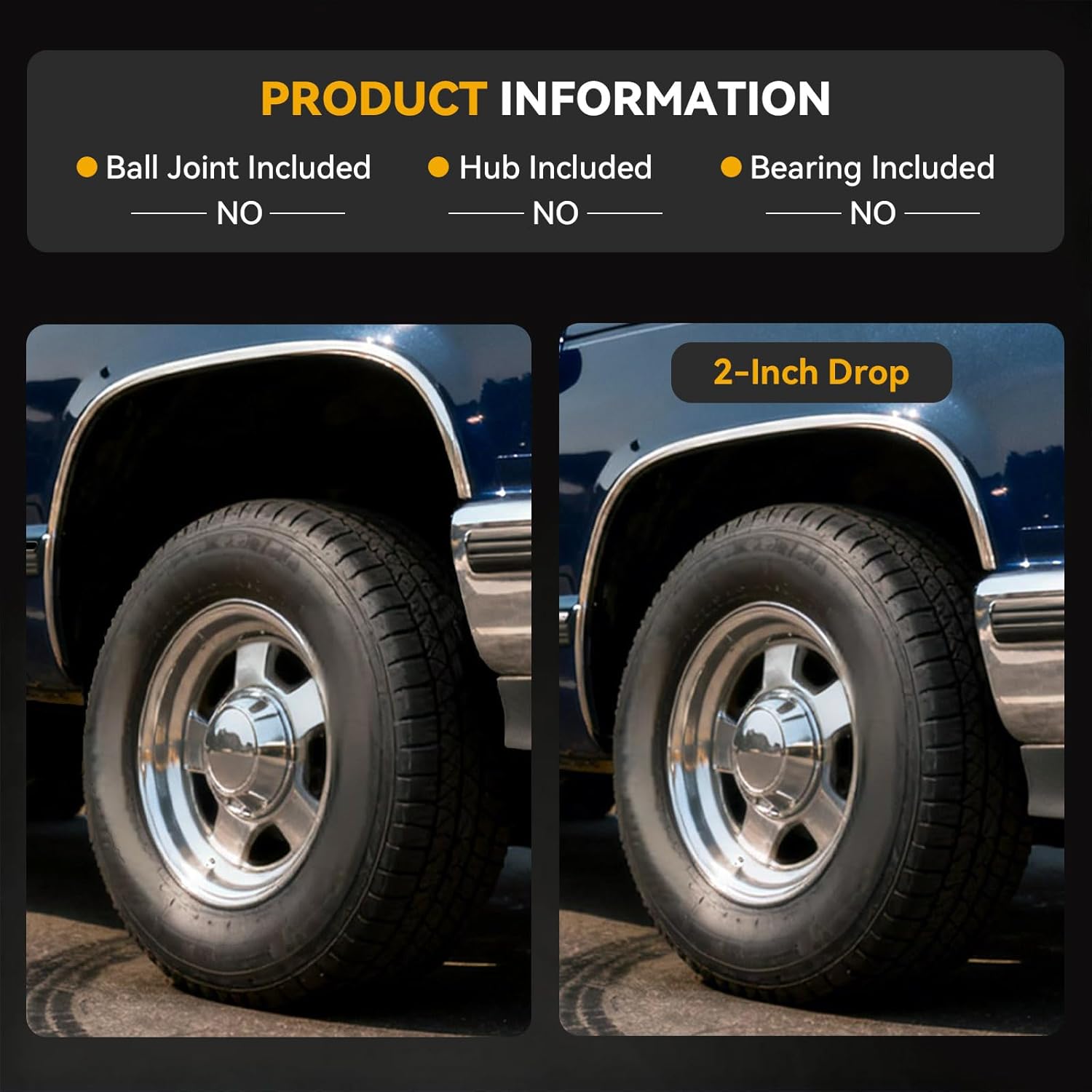 2" Front Drop Spindle Lowering Kit Compatible with Chevrolet S10 1982-2004, S10 Blazer RWD 1983-1994, GMC S15 RWD 1983-1990, 2WD ONLY