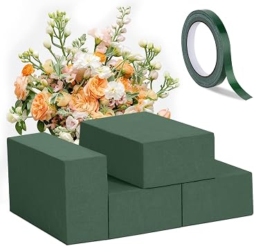 MAPVOLUT Premium Floral Foam Blocks 4 Pack 5.5"x3.1"x1.7" & Waterproof Floral Tape 65ft - Fast Soak Oasis Foam for Fresh & Fake Flowers, DIY Wedding Centerpieces, Bouquets, Home Decor Crafts
