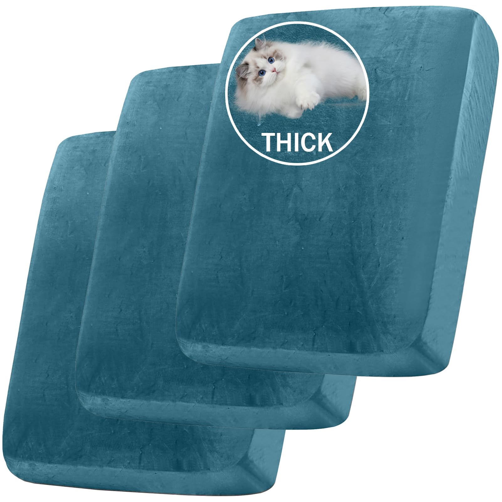 Stretch Velvet Sofa Seat Cushion Cover, Removable Sofa Couch Covers with Elastic Bottom, Washable Furniture Slipcovers Protector for Kids and Pets (3PC Large 1-Seater,Peacock Blue)