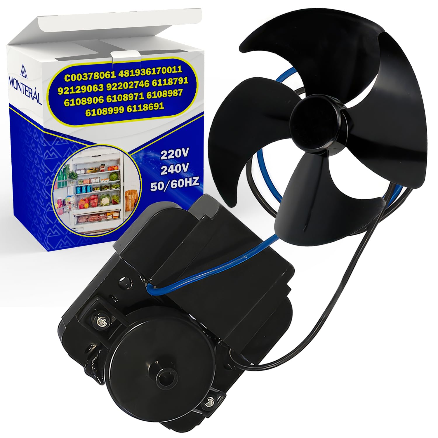 Ventilateur de Réfrigérateur et Frigo Congelateur 220V/240V avec Code Original C00378061 pour Indesit 481936170011 pour Whirlpool - Garantie de 10 Ans - MONTERAL
