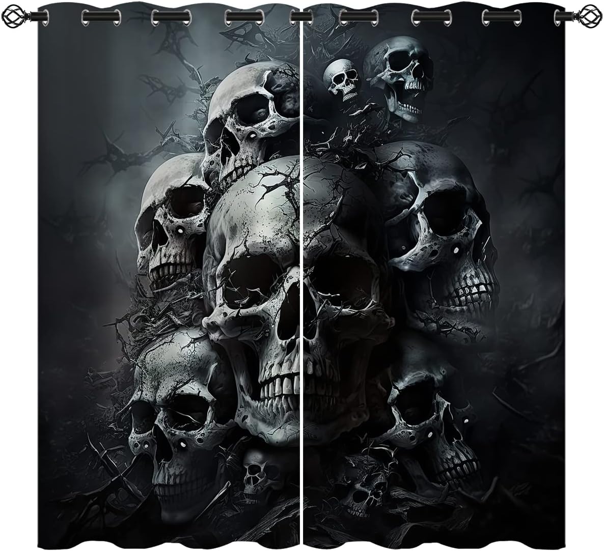 3D Skull Blackout Curtains for Girls Boy Home Decor, Scary Halloween Gothic Horror Dead Grommet Thermal Insulated Drapes Darkening Window Curtain for Bedroom Living Room, 84 x 84 Inch