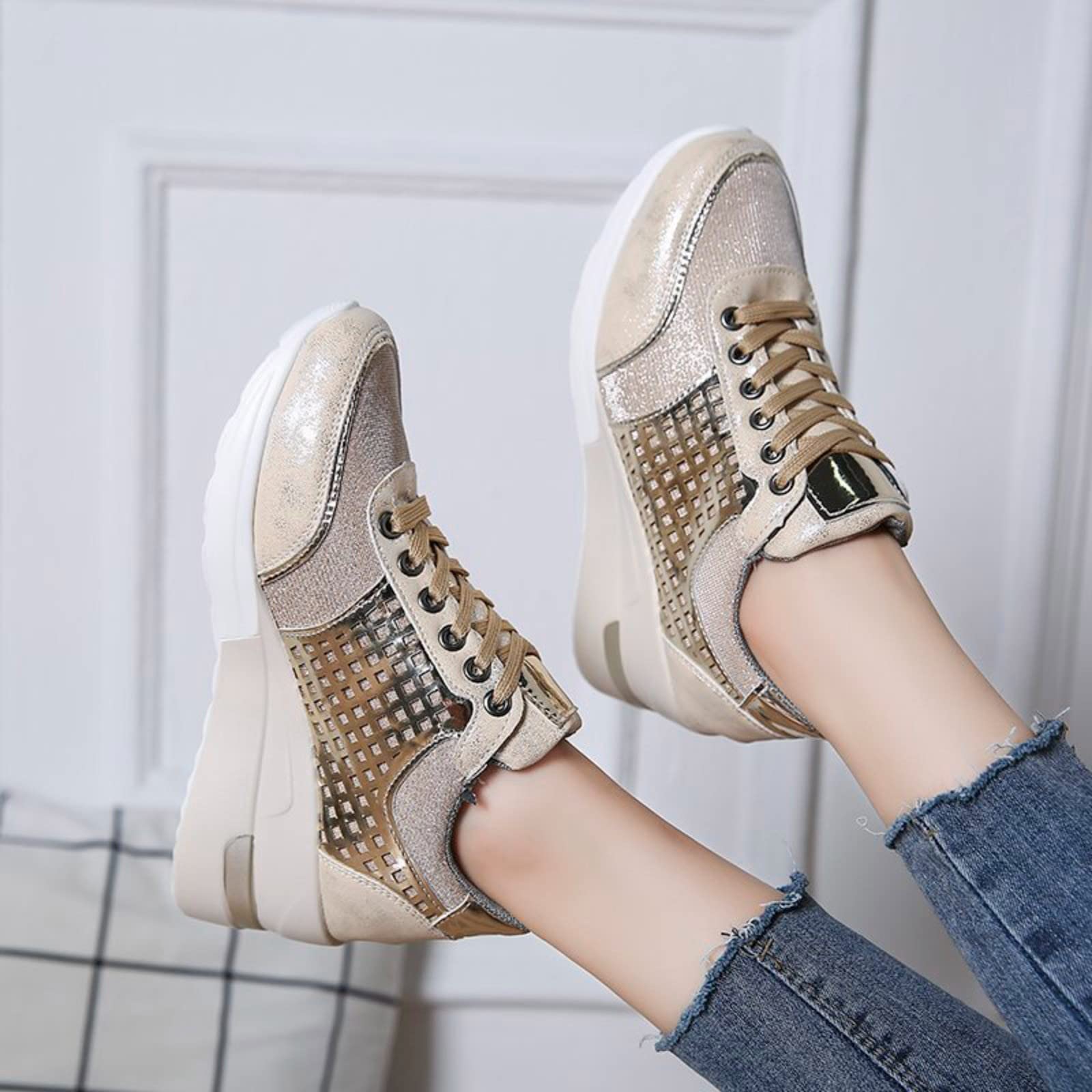 Generisch Sneakers con zeppa da donna, scarpe sportive | Scarpe da corsa per fitness, corsa, attività all'aperto, per il tempo libero, traspiranti, comode, con imbottitura ad aria