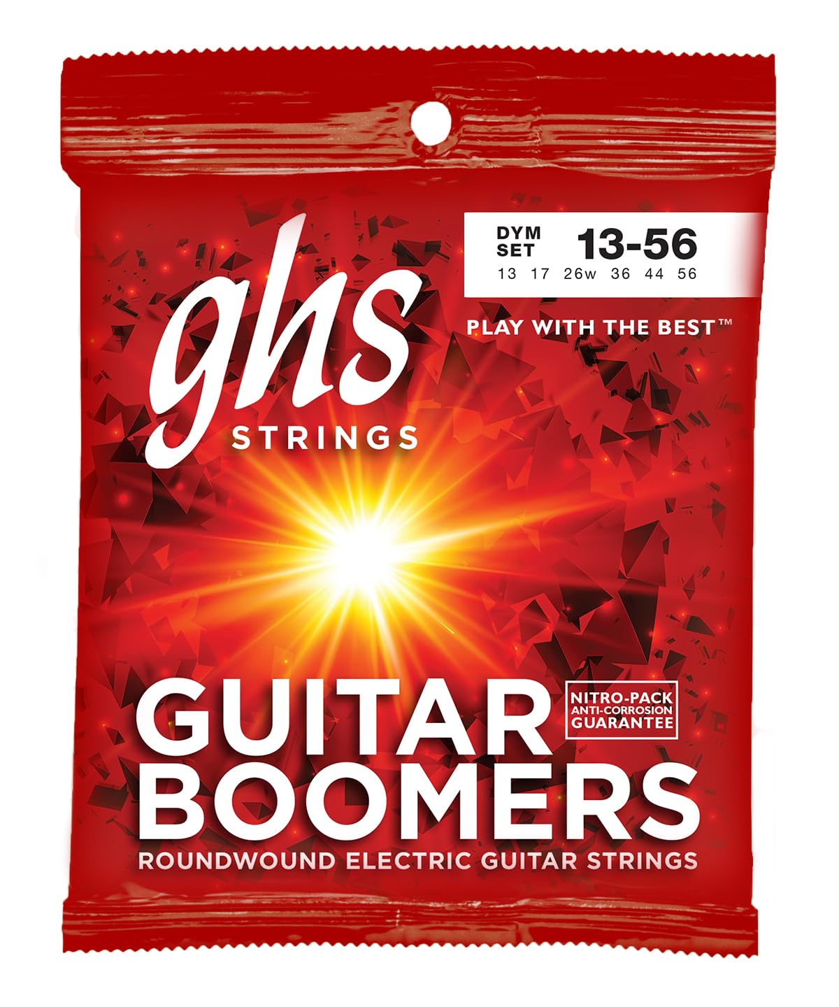 DYM Boomers, Nickel Plated Steel Electric Guitar Strings, Legendary Strength, Consistent Intonation, Unrivaled Sustain, Long Lasting Brightness & Tone. Wound 3rd (G) 13-56 MED Gauge