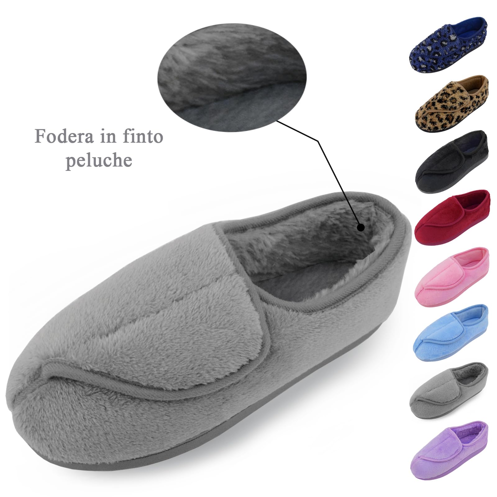Git-up Pantofole per Diabetici in Memory Foam per Artrite da Donna, Edema, Scarpe da Casa Chiuse Comode e Regolabili