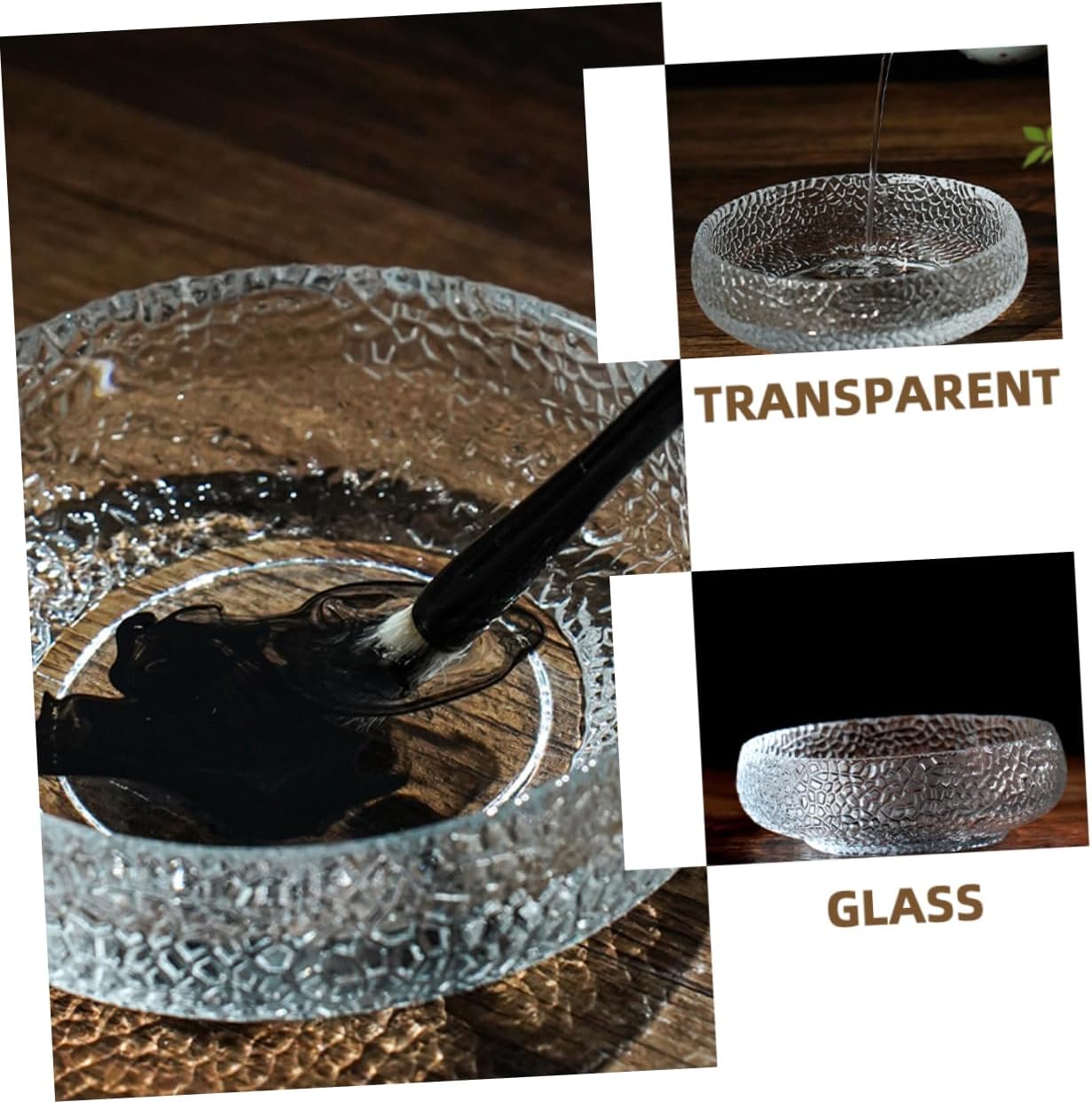 Housoutil Glass Brush Washing Bowl Chinese Calligraphy Ink Cleaner Writing Brush Cleaning Tray Water Writing Calligraphy Accessory Glass Ink Dish Multipurpose Stationery Supply