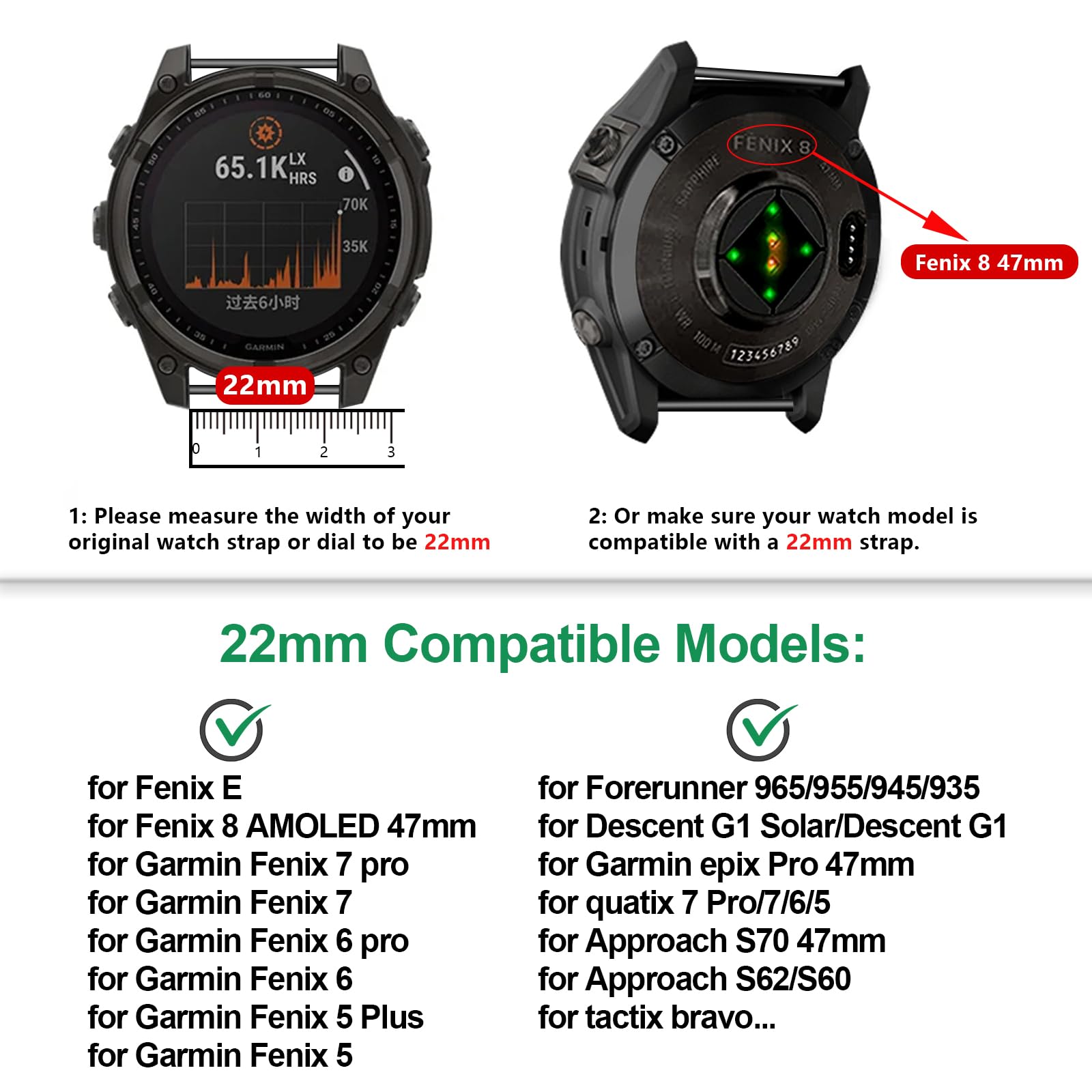 EZMVZKU 22mm Quickfit Watchbands for Garmin Fenix 8 AMOLED 47mm/7/7 pro/6/6 pro/5/5 Plus,Silicone Sport Straps for Forerunner 965/955/945/Approach S62/S70/tactix 8 47mm/Descent G2/quatix 7 Pro/7/6/5 - Image 2