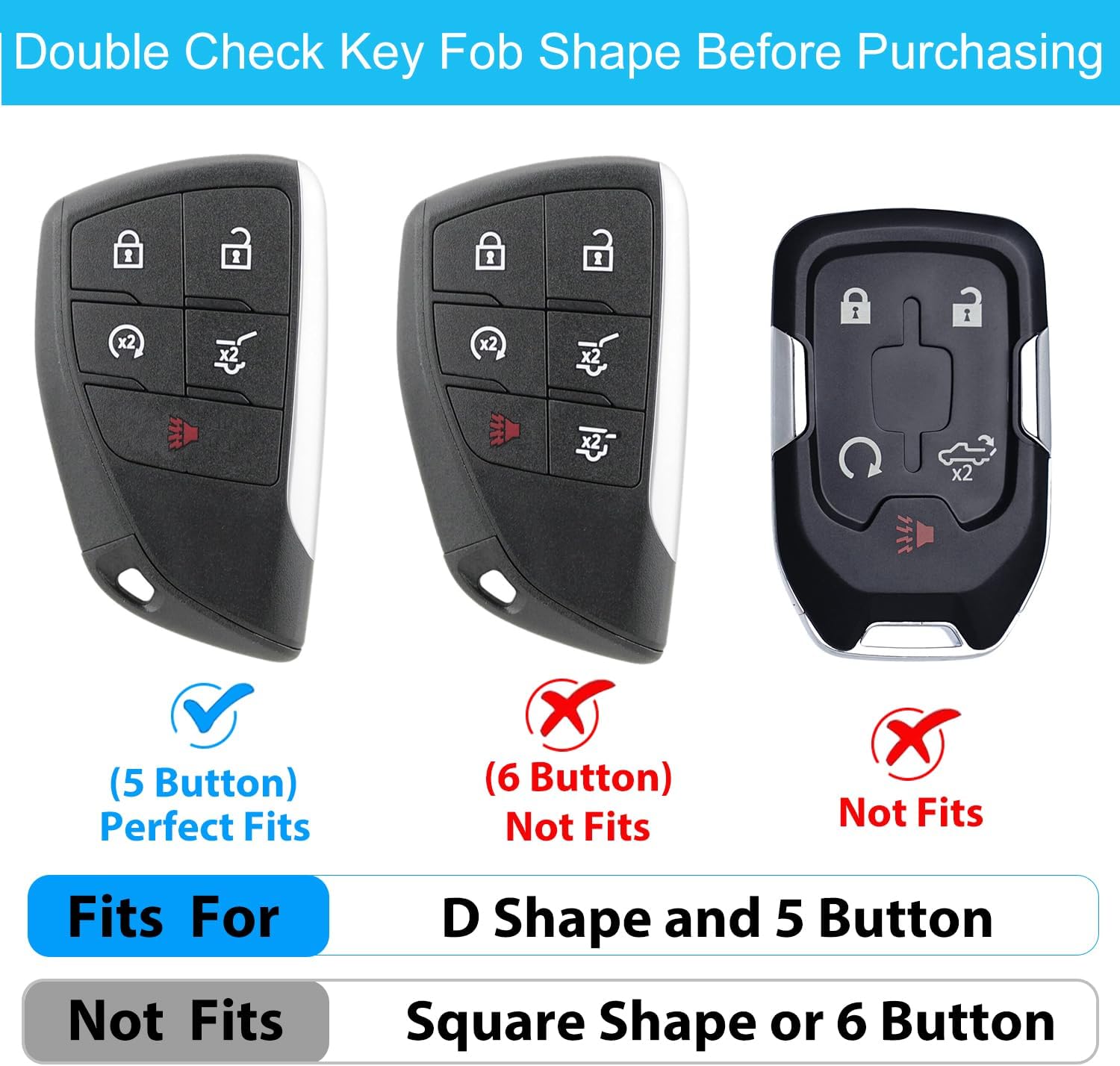 OLLEN Genuine Leather Key Fob Cover 2021-2026, Fit for GMC Yukon Denali Sierra Chevy Silverado Suburban Tahoe Buick etc, Leather Smart Remote Key Protector, 5 Buttons, Blue