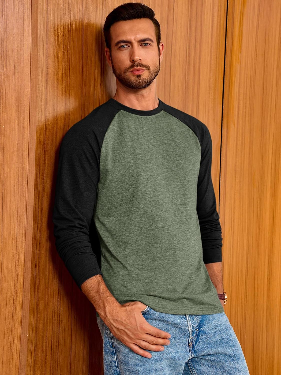 Runcati Mens Baseball Shirt Casual Raglan Long Sleeve Crewneck Graphic T-Shirt Lightweight Vintage Tops - Image 4