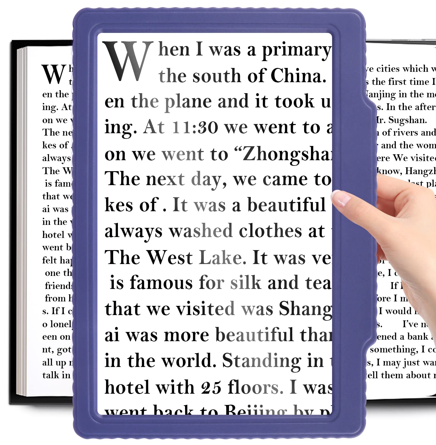 5X Full-Page Magnifying Glass for Reading, Handheld Lightweight Magnifier Provide Large Page Viewing Area Perfect for Reading Small Prints and Low Vision Person,Blue