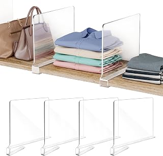 Fixwal 4 PCS Acrylic Shelf Dividers for Closet Organization Clear Shelf Divider for Closet Organizers and Storage Shelf Organizer for Closet, Bedroom, Kitchen, Office, Cabinets, Bathroom