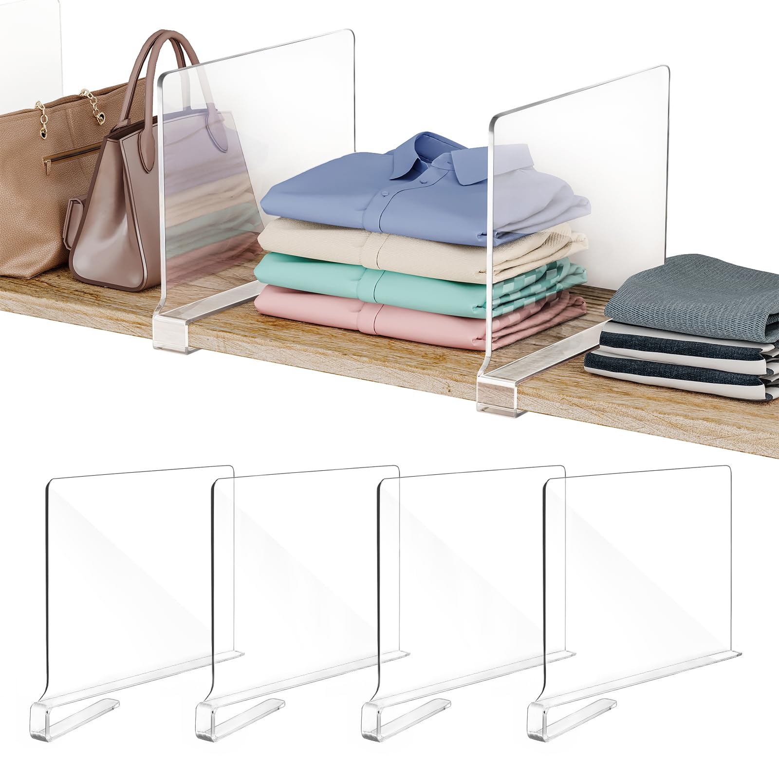Clear Acrylic Shelf Dividers - 4 Pack, Adjustable Closet Organizers For Shelves - View #9