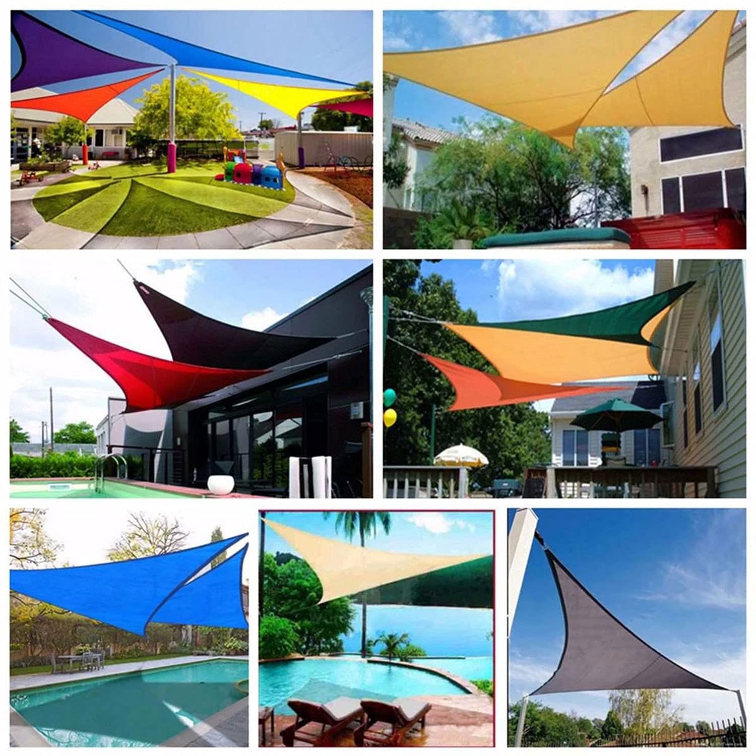 Sun Shade Sail Triangle Sunshreen Amynning Canopy 2x2x2m / 4x4x5.7m Wodoodporny przeciwsłoneczny tkanina z bezpłatnymi linami, na ogrodowe ogrodowe podwórko, żół