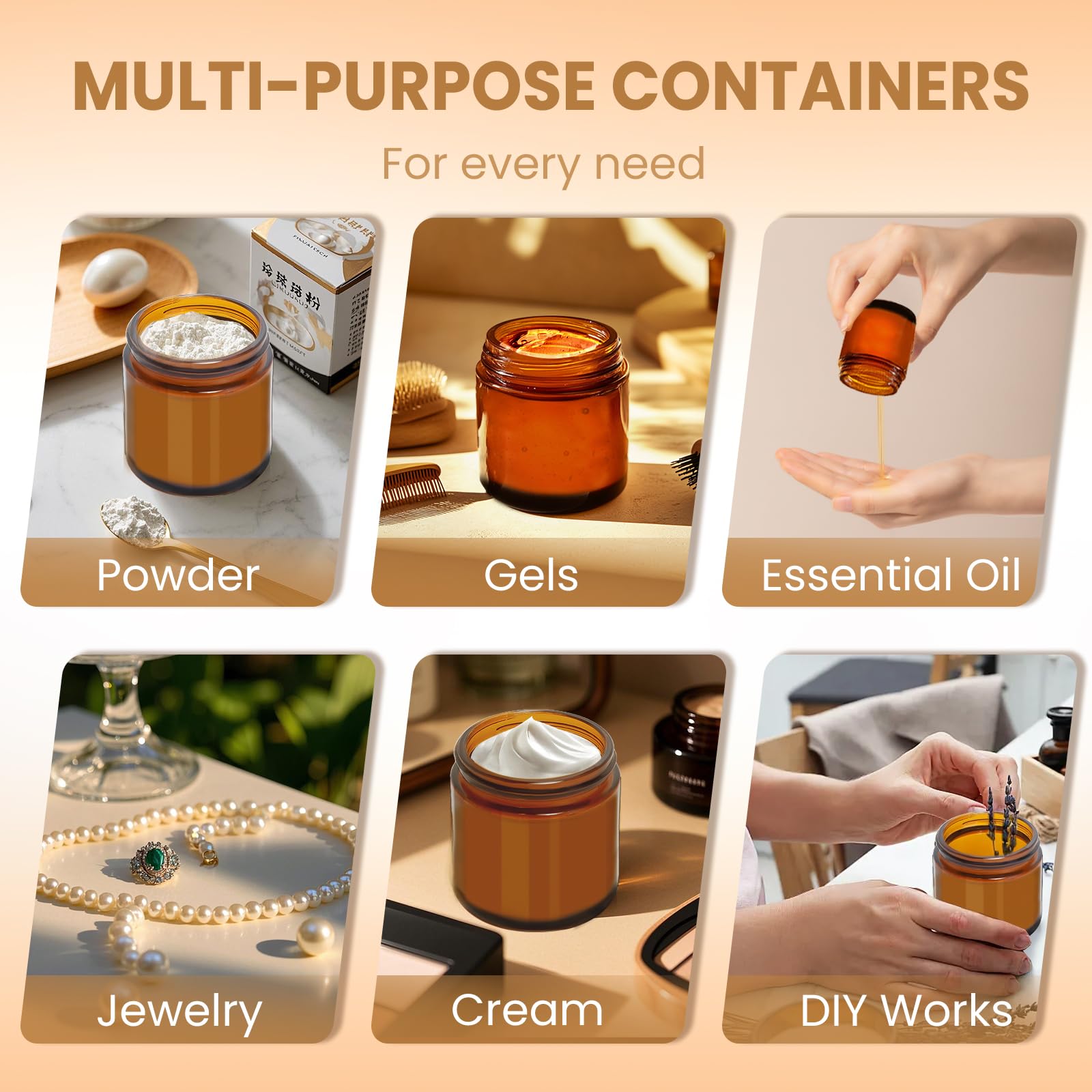 Lot de 24 petits bocaux en verre ambré de 120 ml avec couvercles étanches avec doublures intérieures, ouverture large et lisse, hermétiques pour crèmes, lotions, huiles essentielles, beurre corporel