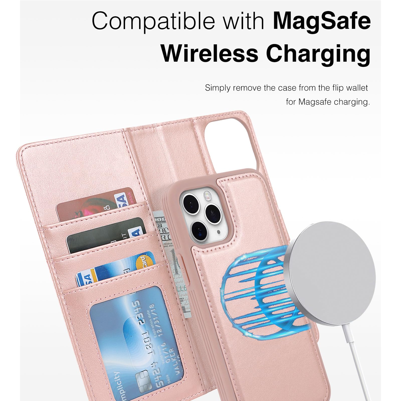 Cavor Cover Compatibile con iPhone 14 PRO con Cordino,Flip Vera Pelle Portafoglio Custodia in Pelle,[4 Porta Carte][Magnetico],Custodia Libro Cover Compatibile con iPhone 14 PRO - Giallo