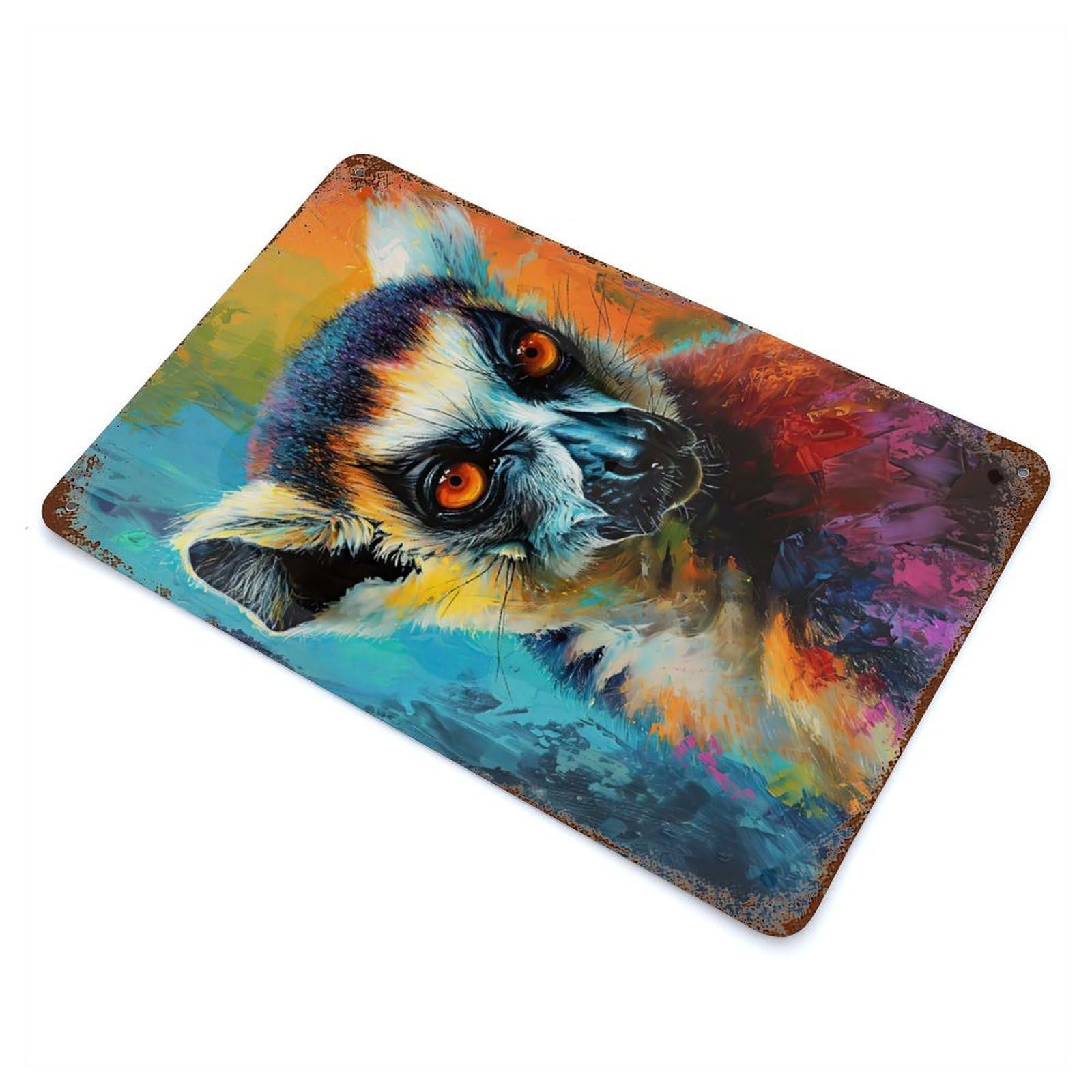 Rustic Tin Plaque with The Agile Lemur Monkey Design 11.8"x7.9", for Cafe, Home Bar And Lounge Decor, Industrial Home Decor