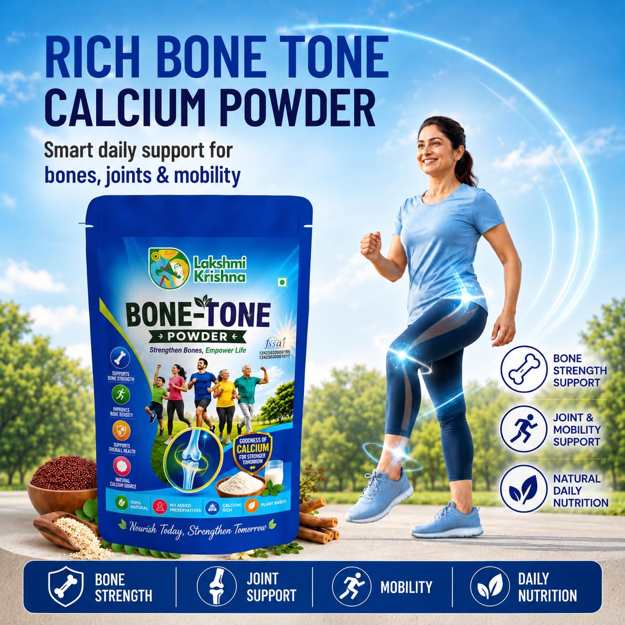 Lakshmi Krishna Naturals Bone Tone Powder - 500g | Plant Based Natural Calcium Food Mix | Whole Food Millet & Herbal Blend with Pirandai, Ragi, Sesame & Pumpkin Seeds for Joint Wellness — Amazon image 2