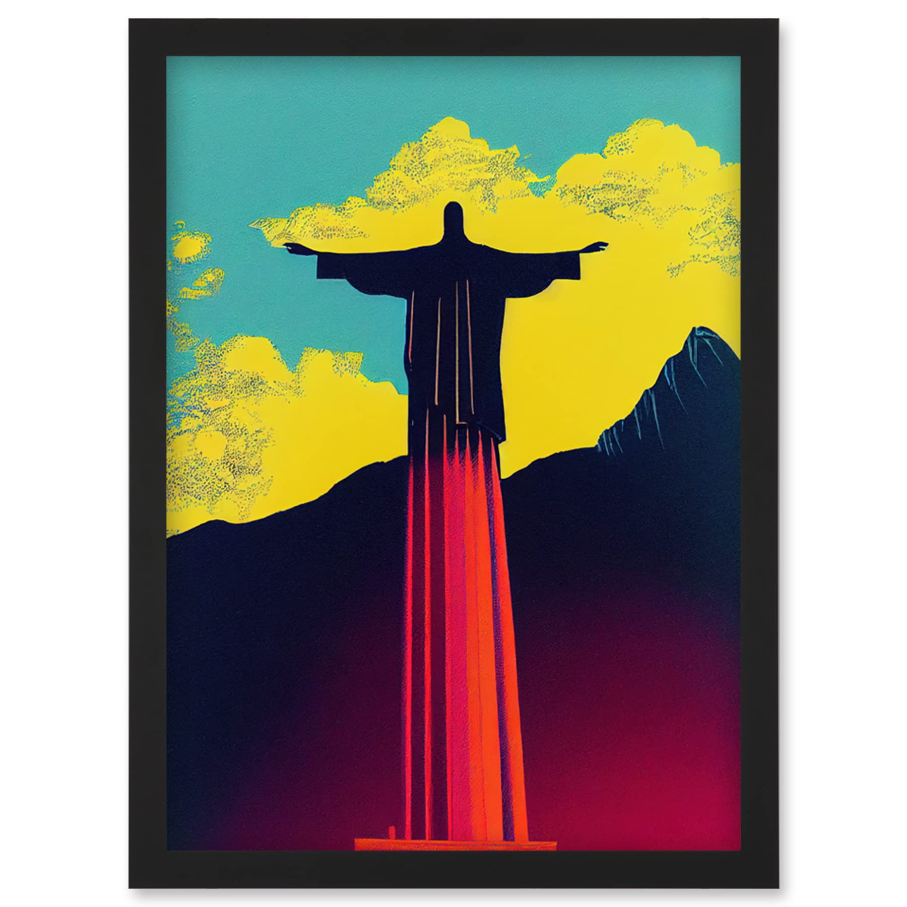 Wee Blue Coo Christ the Redeemer Rio Brazil Pop Art Artwork Framed Wall Art Print A4