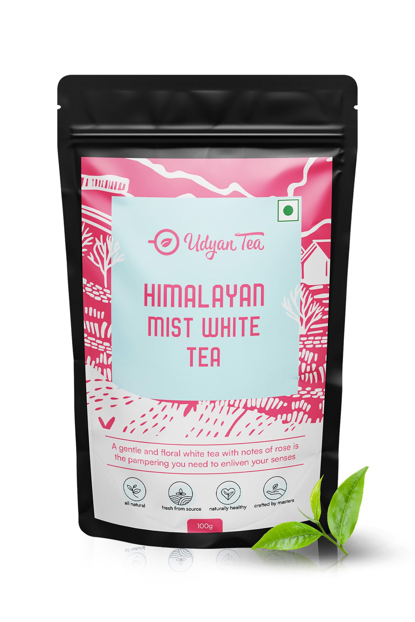 Himalayan Mist White Tea | Fresh Loose Leaf for Healthy Skin | Handcrafted with Sweet Rose & Botanical Notes | Antioxidant-Rich | Whole Leaf Tea- 100g