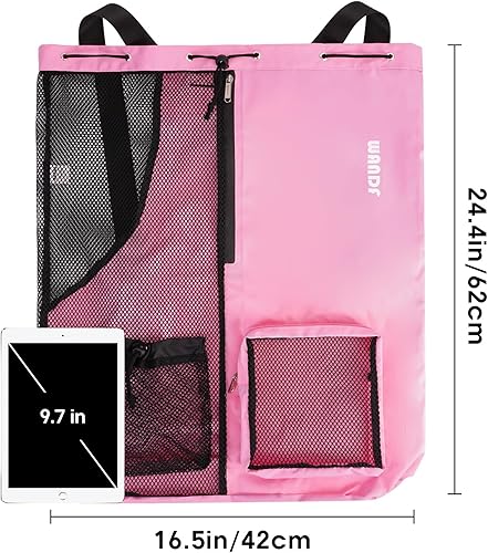Vista 39 de WANDF Mochila de malla con cordón y bolsillo húmedo para natación, gimnasio y equipo de entrenamiento Negro