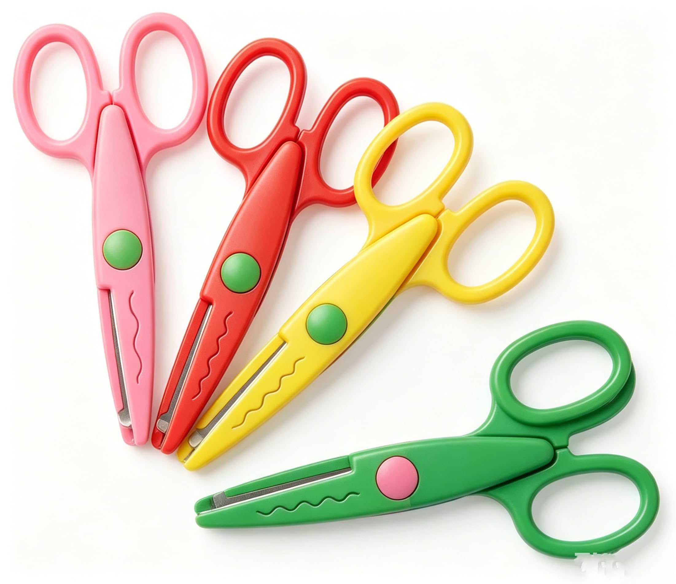 Colorful Creative Kids Craft Scissor Set, Six Unique Patterns Pinking Shears, Safety Ergonomic Crinkle Cutter, for Kids and Students Paper Construction Supplies (4)