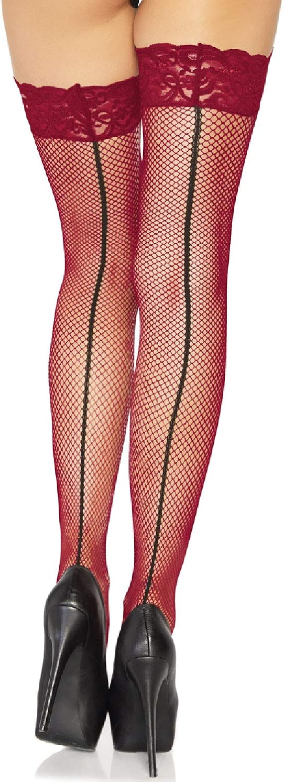 Lace Top Backseam Fishnet Thigh Highs 