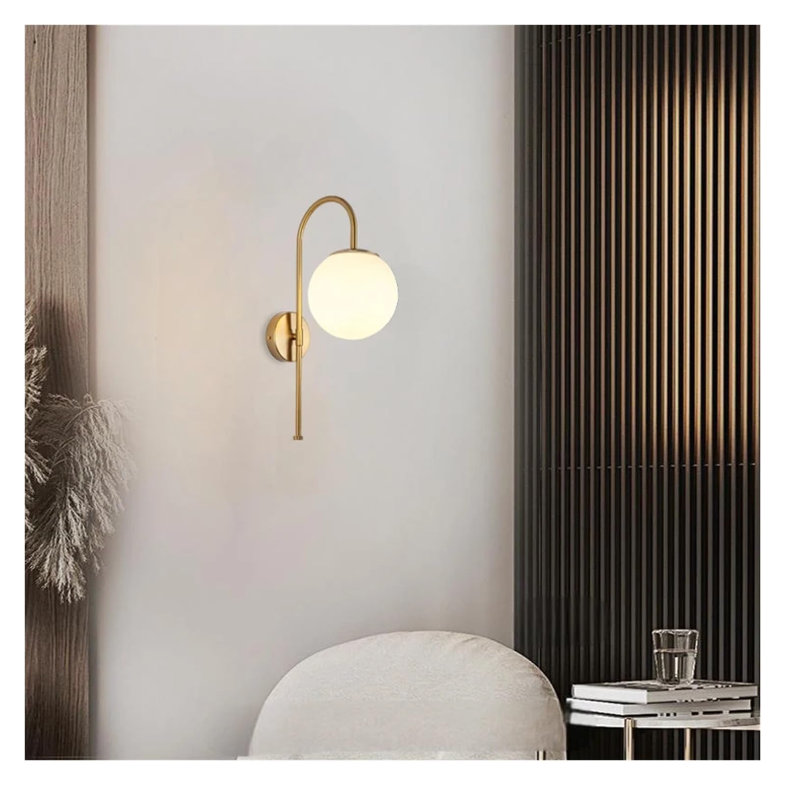Lámpara de pared de hierro con pantalla de plástico, lámpara de noche sencilla, luz de lujo for dormitorio, sala de estar, pasillo, bombilla E27(Gold)