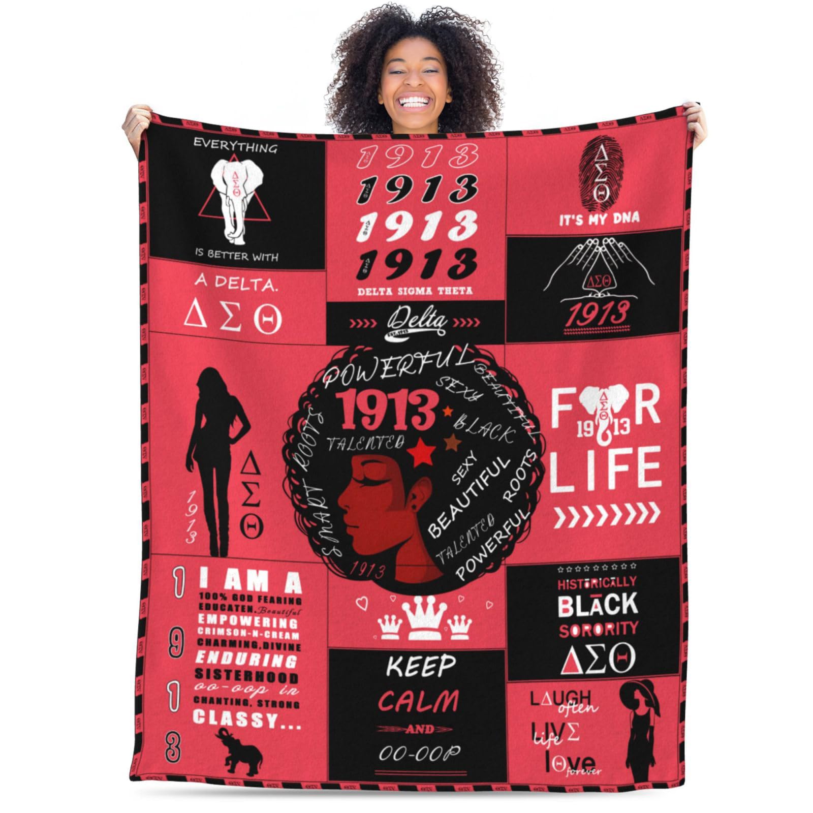 J1913 Elephant Sorority Birthday Throw Blanket, 60''x50'', African American Sorority Gifts for Women, Sisters Gift from Sister