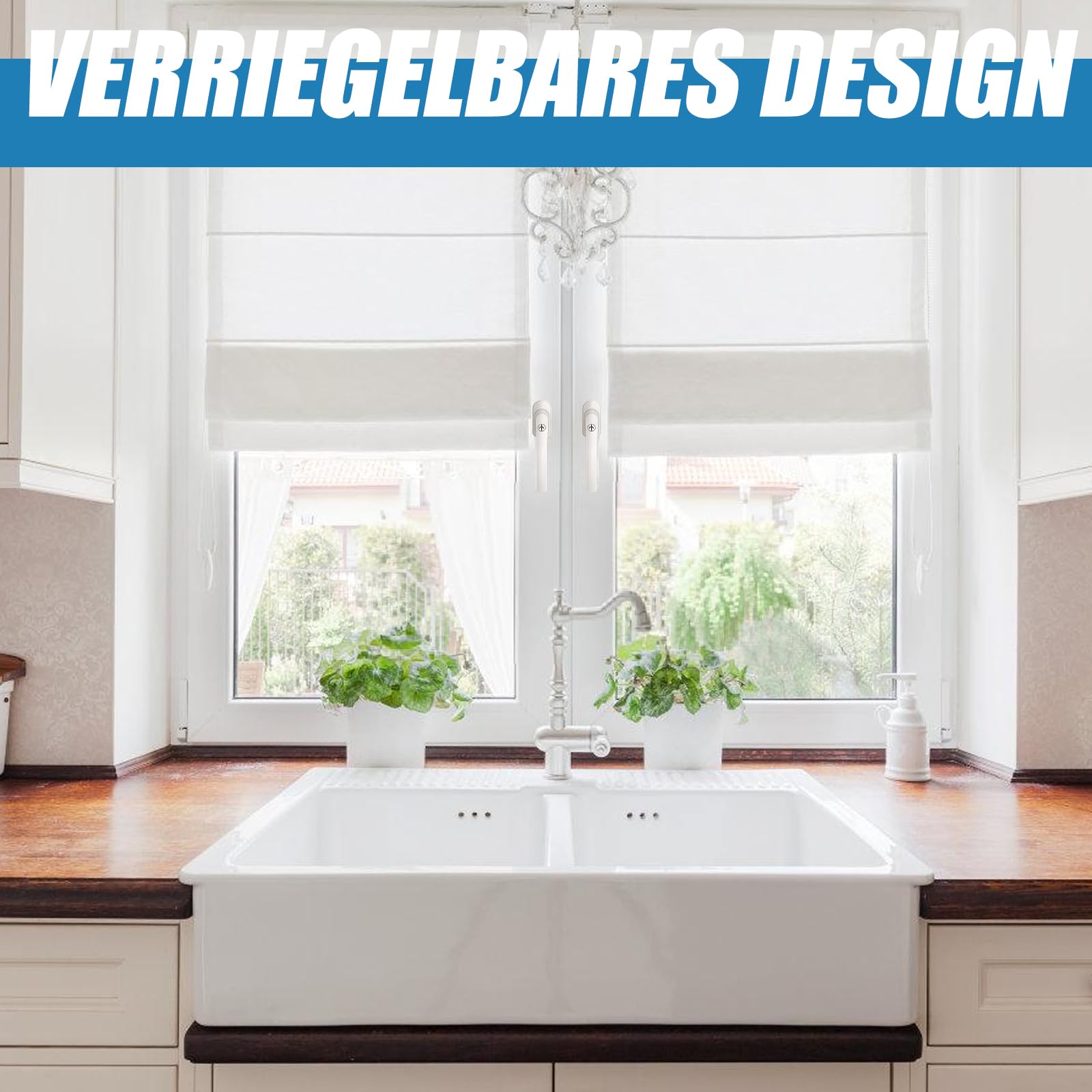 Poignées de Fenêtre Verrouillable 4 Pièces avec Clés Universelles 35 mm pour Fenêtres et Portes de Balcon Blanc