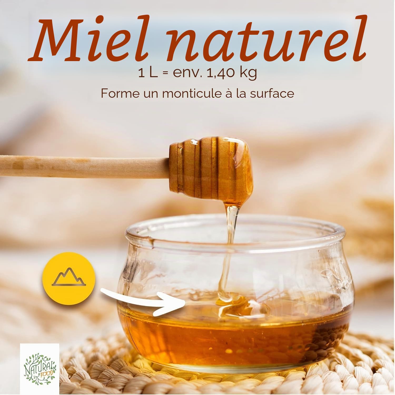 NATURAL FOOD Miel Brut - Directement de l'Apiculteur - Brut Naturel - Sans Additifs - Non Filtré - Non Filtré ou Chauffé - Idée Cadeau - 2,2 KG - Miel d'Acacia Linden