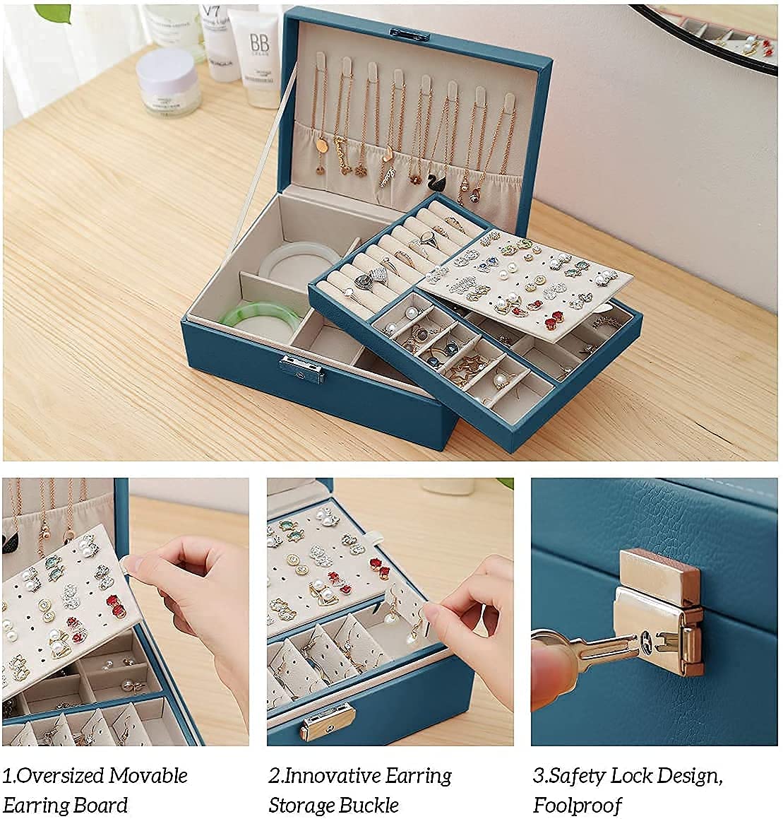 Caja de Almacenamiento Joyero para Mujer, joyero de Piel sintética, Utilizado para Pendientes, Anillos, Pulseras, joyeros, Caja de Almacenamiento para Gafas.