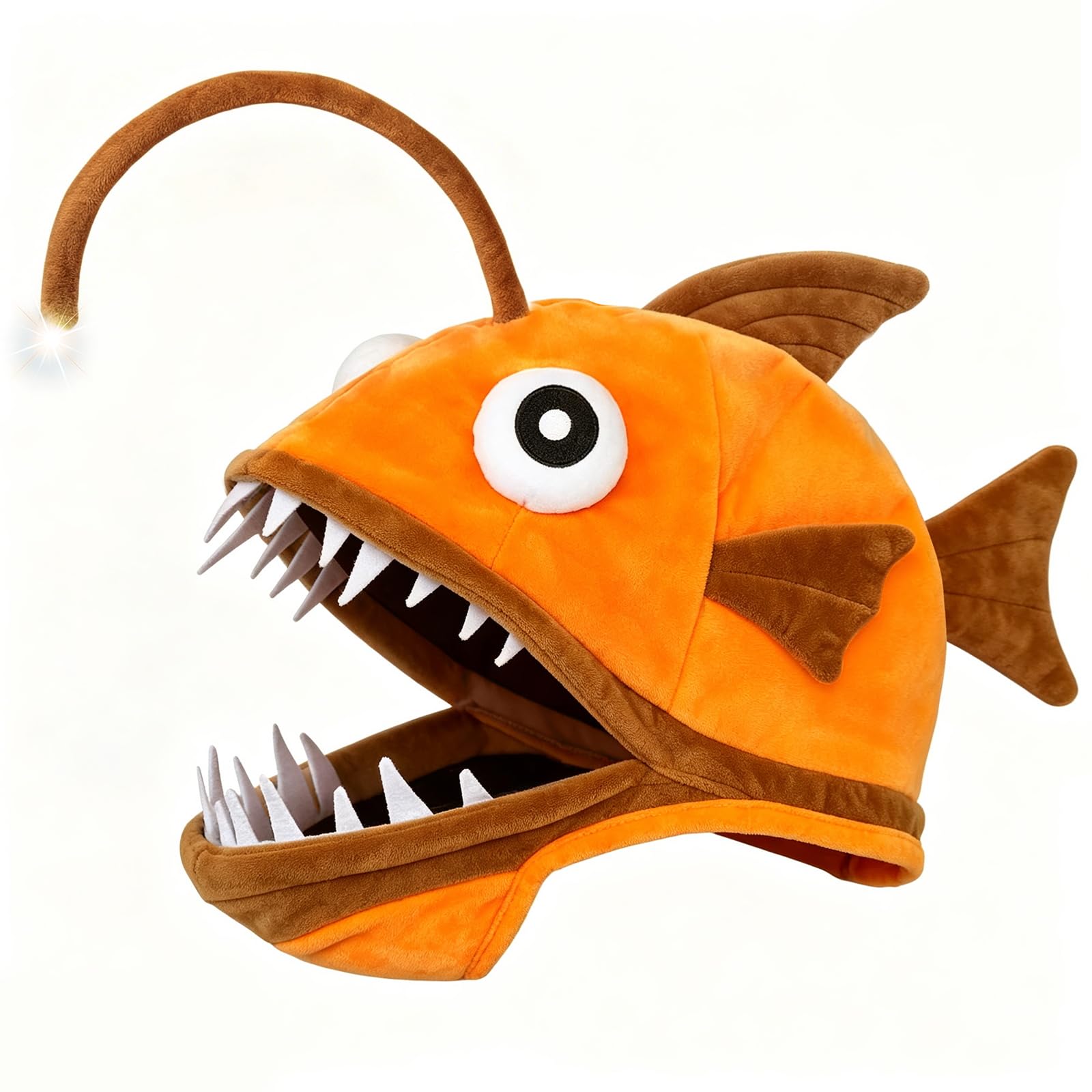 Tanganan Lantern Fish Hat Costume Novelty Luminous Halloween Hats Carnival Costume Party Animal Head Cap Lantern Fish Head Cover for Adult Kids (Orange kids)