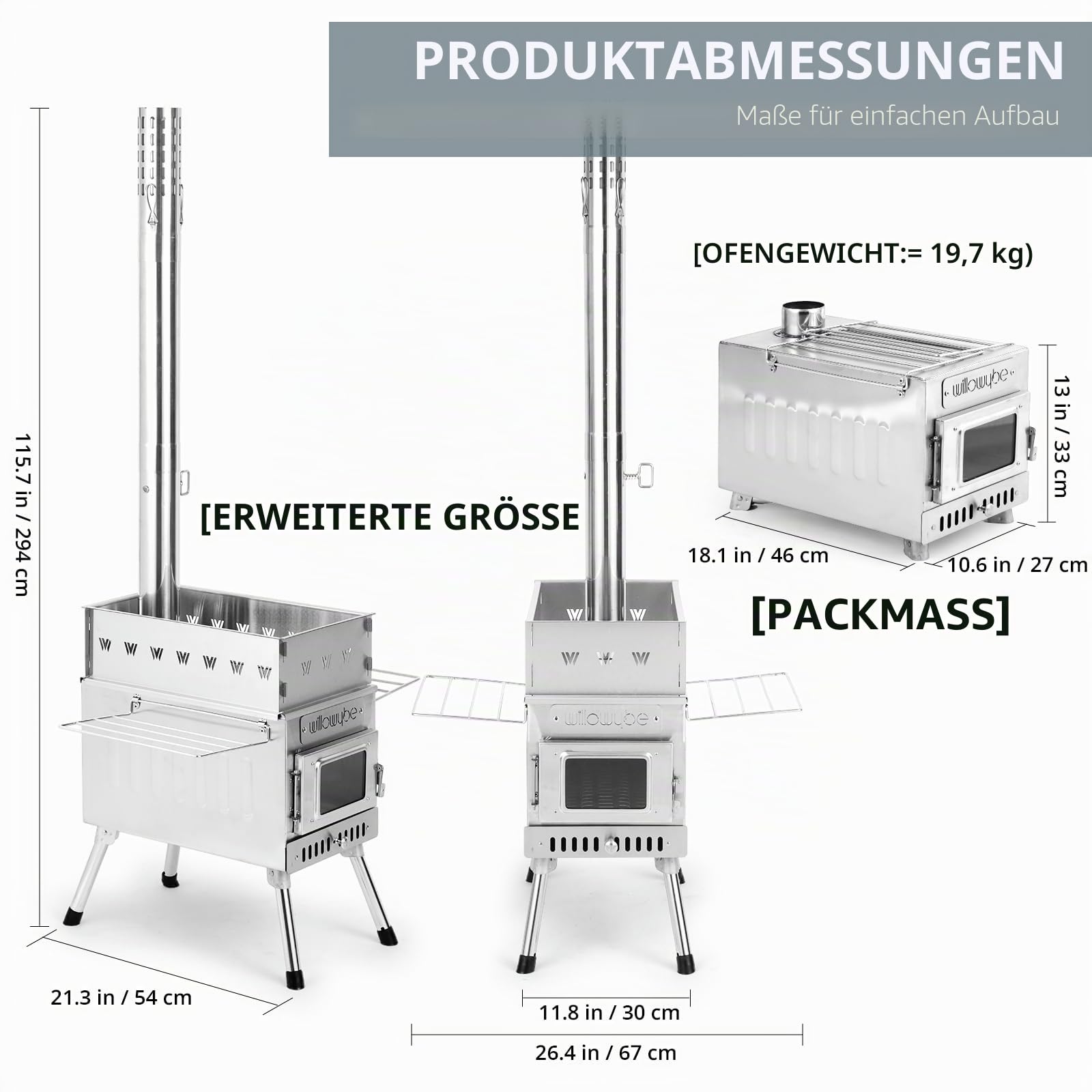 WillowyBe Outdoor Sauna Hot Tent Stove, Raketenofenheizung, tragbarer Camping-Holzofen für trockene Saunen, Kochen für Ehemann und Freunde
