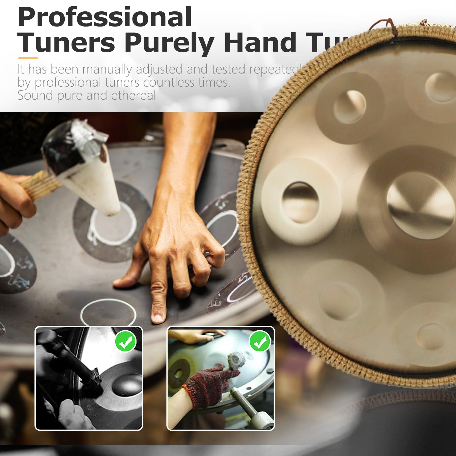 Handpan Strumento Musicale, 18 pollici 432 Hz 9 note in Acciaio Tongue Drum in sol Minore con Bacchette, Supporto per batteria, Borsa per Meditazione Yoga