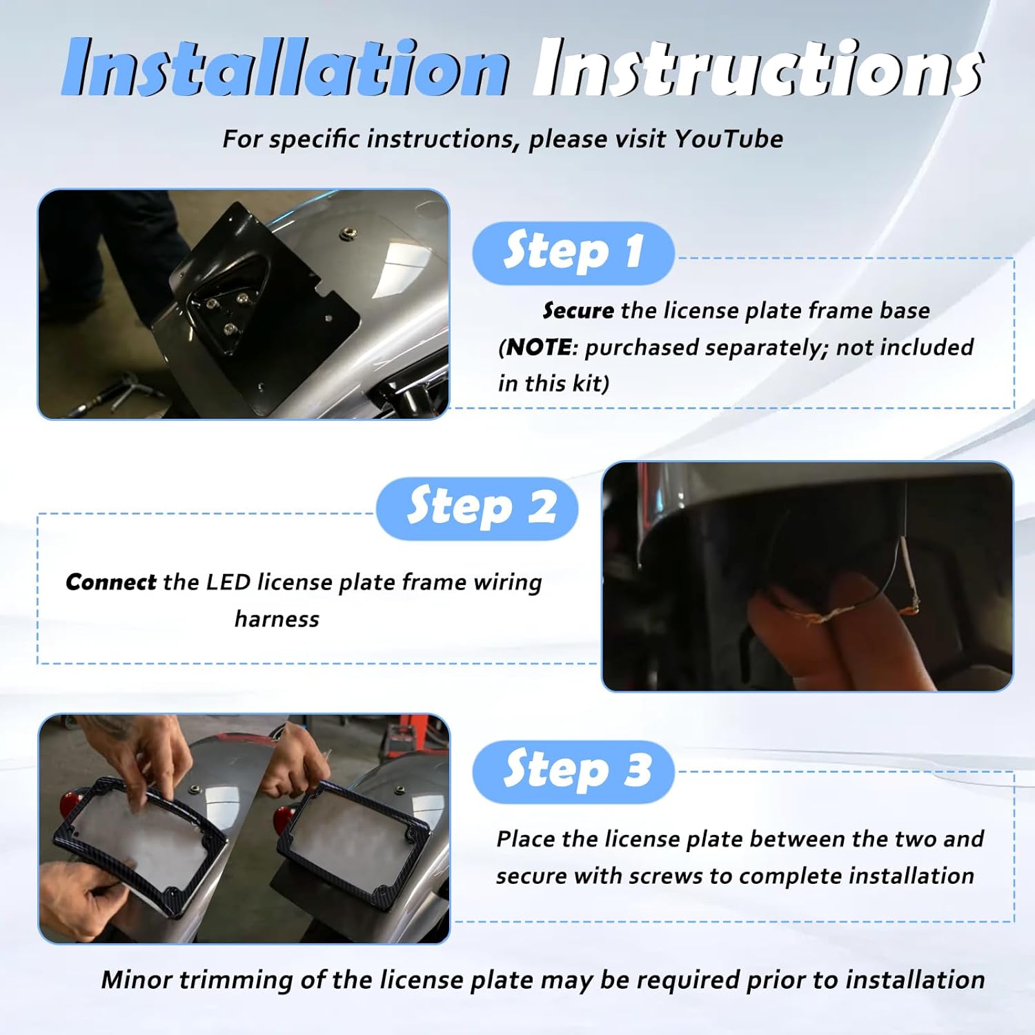 Curved LED License Plate Frame with Light Compatible with Harley Davidson 4" x 7" License Plate (Carbon Fiber)