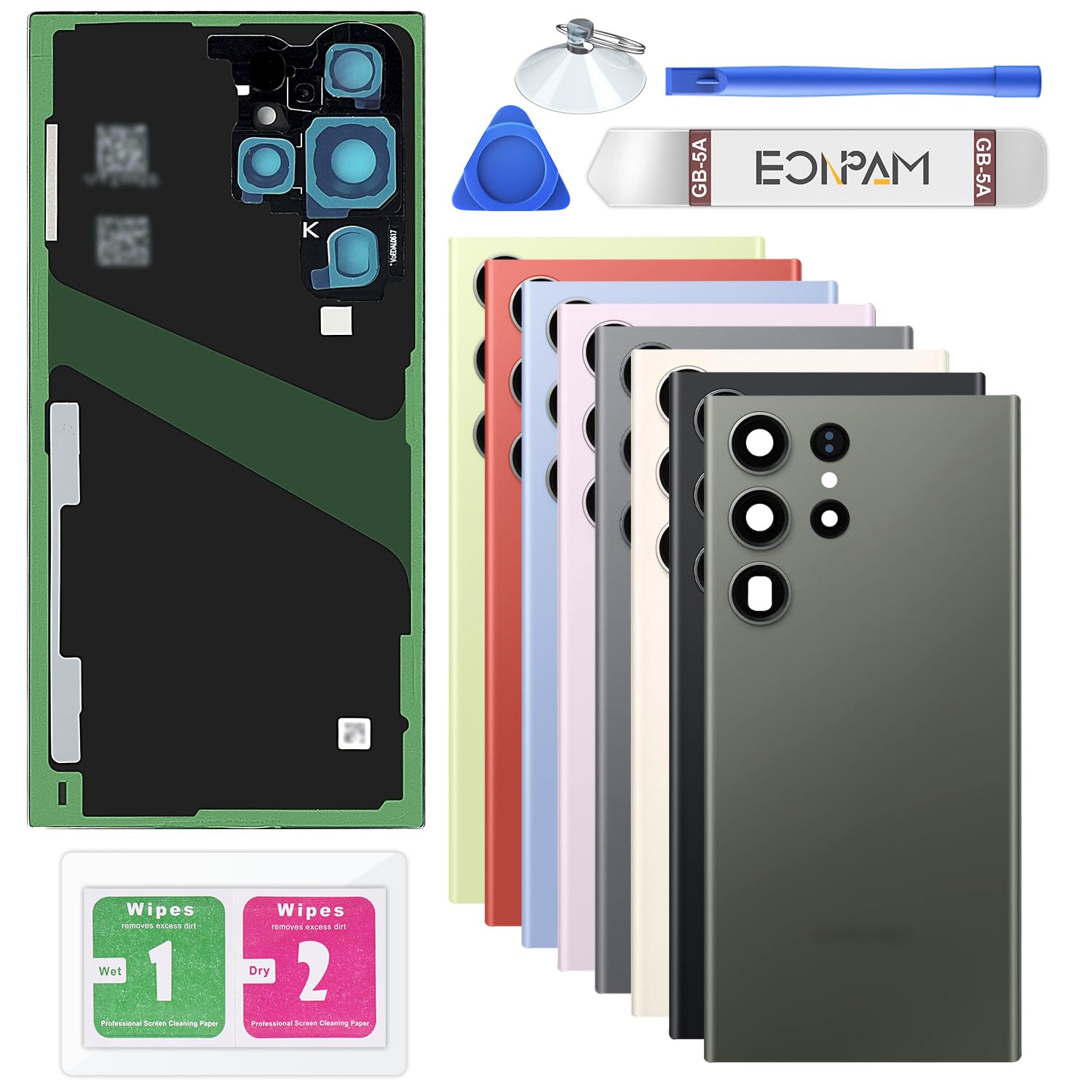 Eonpam Back Glass Replacement for Samsung Galaxy S23 Ultra SM-S918 Back Cover Rear Housing with Camera Lens + Repair Tool Kit Genuine Rear Glass (