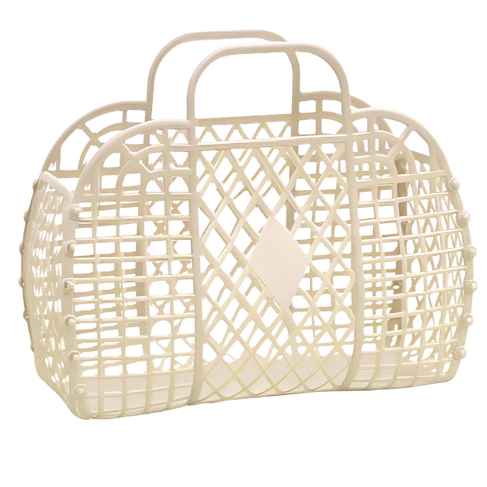 Zuasdvnk Zuasdvnk Bolsas de gelatina de plástico, cesta de regalo reutilizable, bolsa de playa, novia, cesta de Pascua, beige, ver descripción
