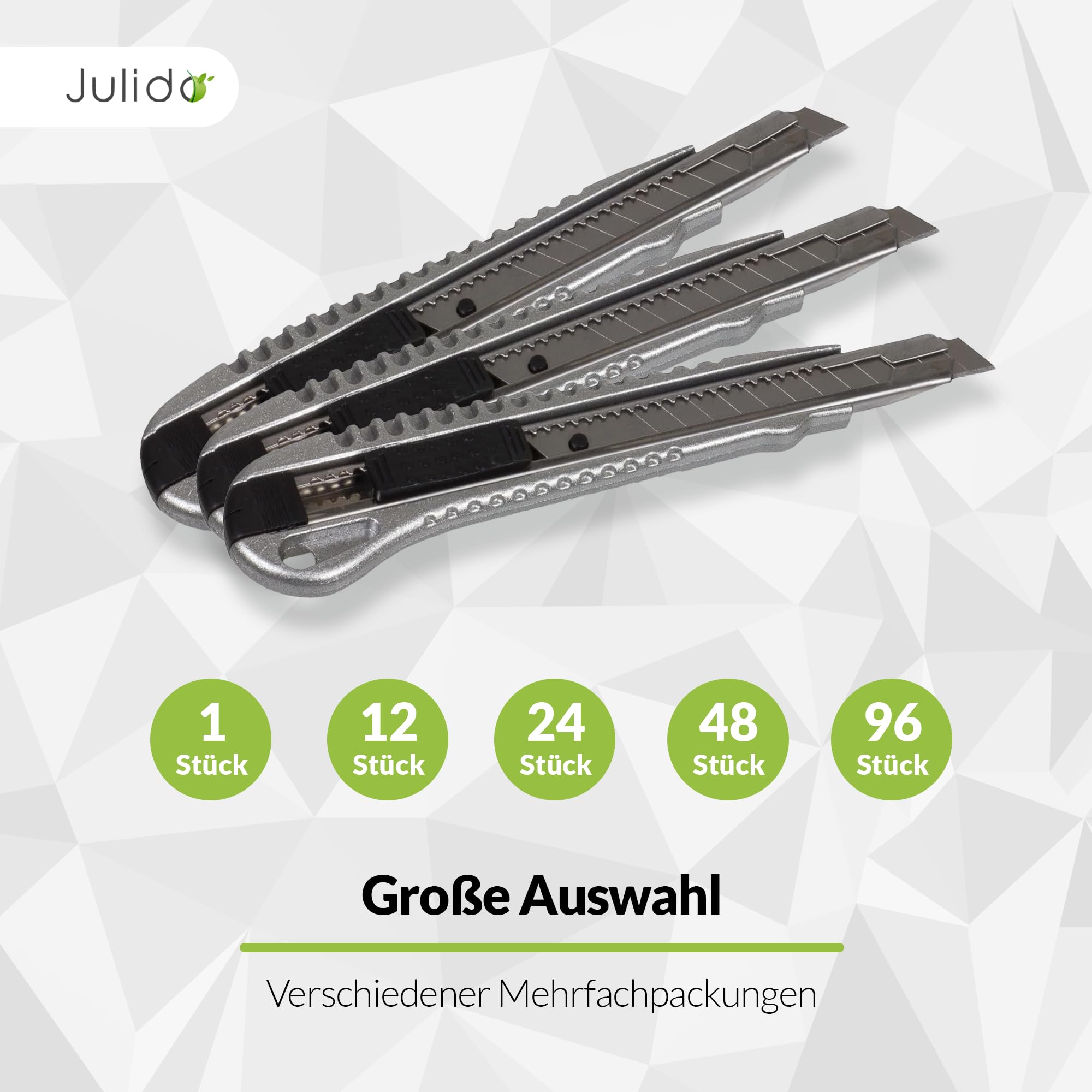 hanSe 96 sztuk nożyk do cięcia, aluminium, odlew ciśnieniowy, nóż do dywanów, nóż uniwersalny, 9 mm, ostrze łamane