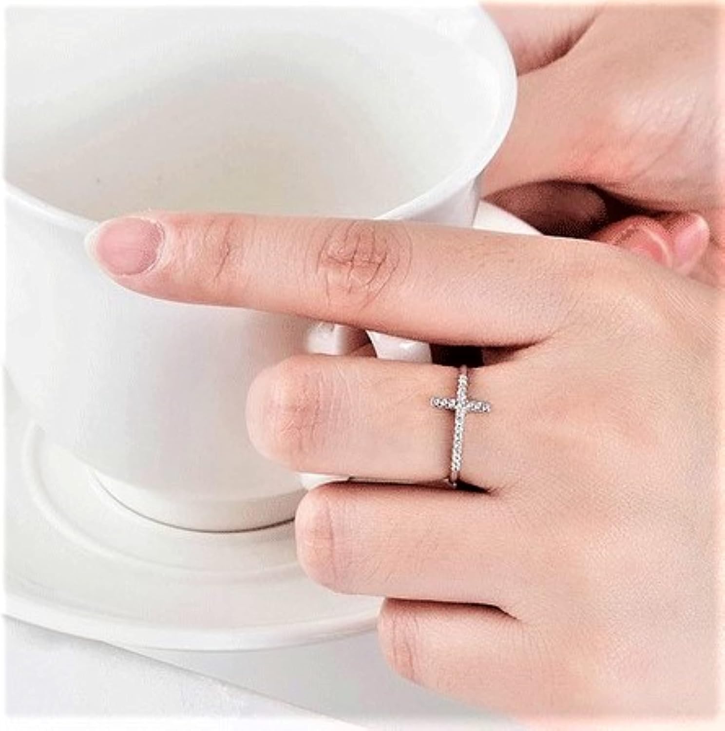 925 Sterling Silver Cross Ring, Adjustable Open Cubic Zirconia Ring for Women Jewellery Gifts - Image 6