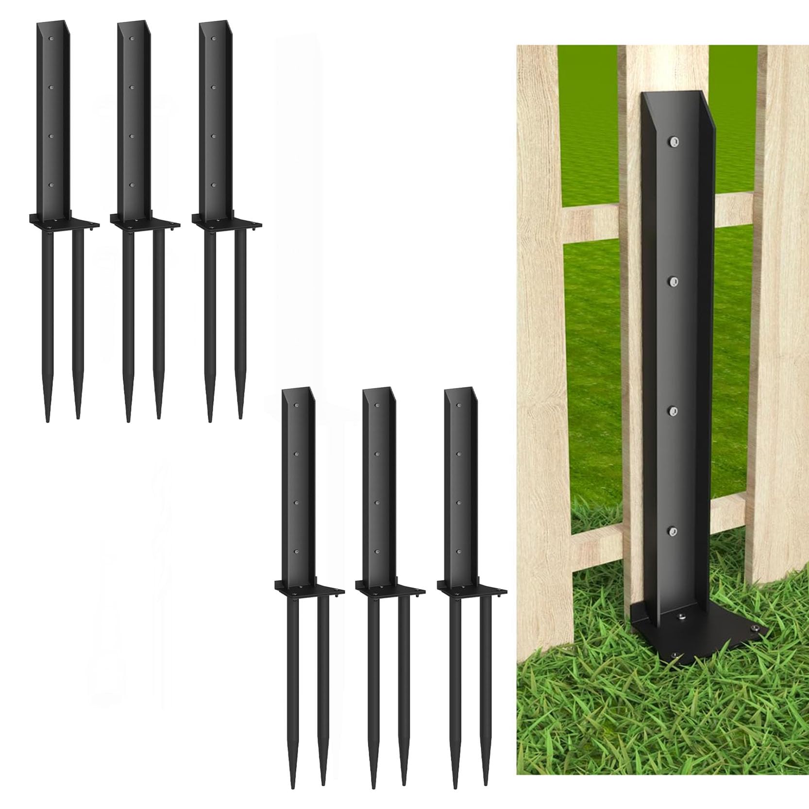 LQSYBHD Fence Post Repair Kit Heavy Duty Fence Repair Kit Fixer Anchor Ground Spike Metal Fence Post Nails Ground Post Anchor for Reinforcement Tilting Broken Posts(Size:6pcs)
