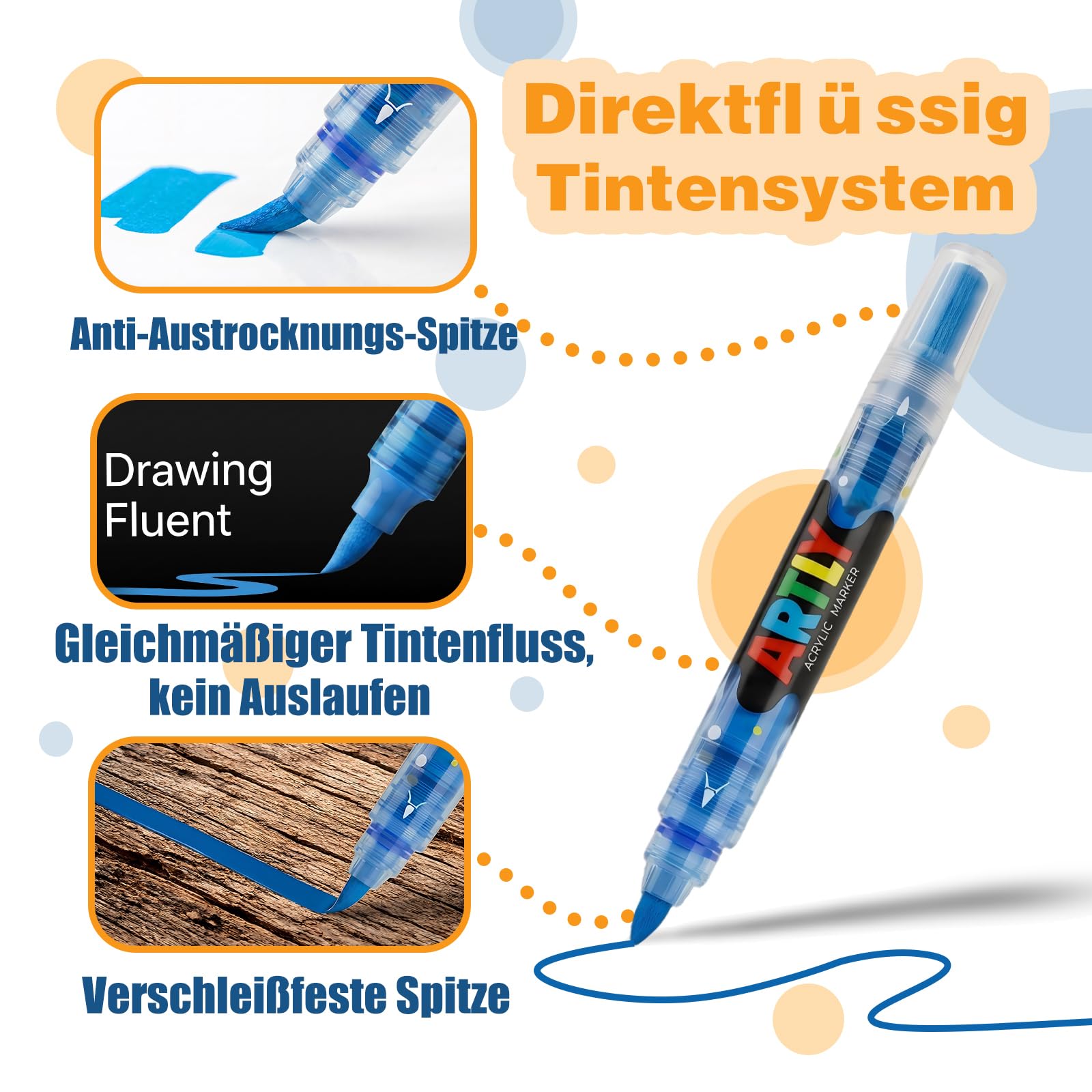 Auslaufsichere acryl stifte, acrylmarker set mit Dual-Spitze, 80 hochdeckende Farben, anti-austrocknend, robuste Spitzen, mit Etui für Holz, Glas, Stein, Leinwand