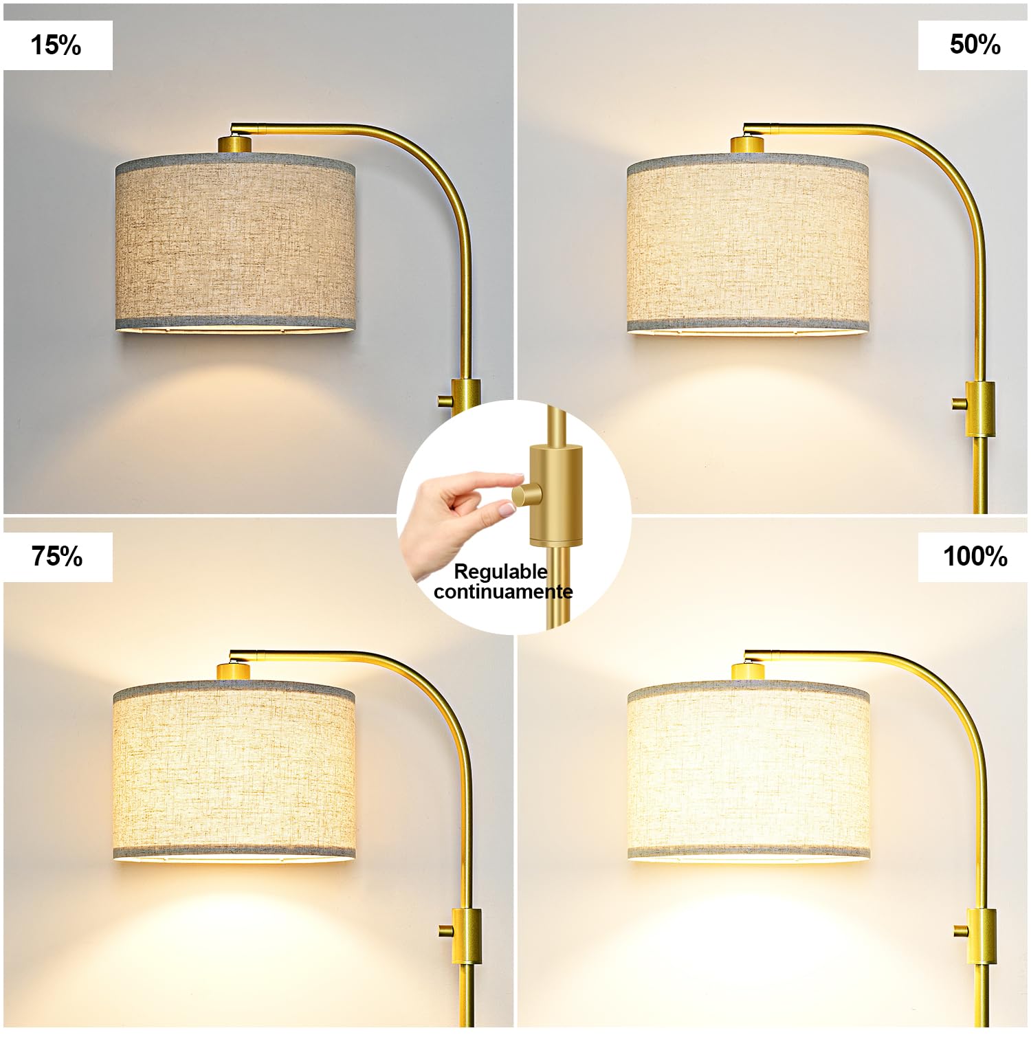 Nintiue Lampara de pie regulable, Bombilla LED de 1200 lúmenes incluida, 165cm lampara de pie salon, lámpara de pie de arco con Pantalla Ajustable para Dormitorio y Oficina