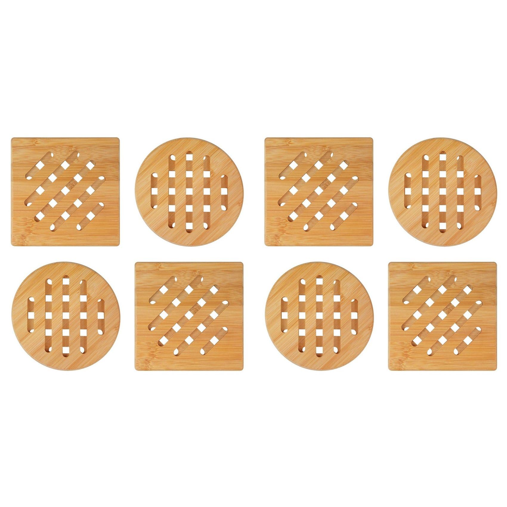 Hndhbfgrt 8X Bamboo Pot Coasters,Heat- Bamboo Place Mats, Square and Round Pot Coasters Made of Wood